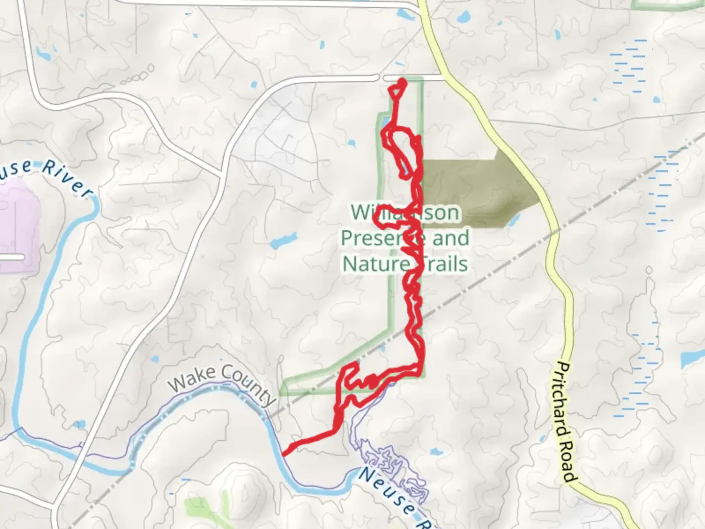 An image depicting the trail Pine Warbler Way, Little Falls and Longleaf Loop and its surrounding area.