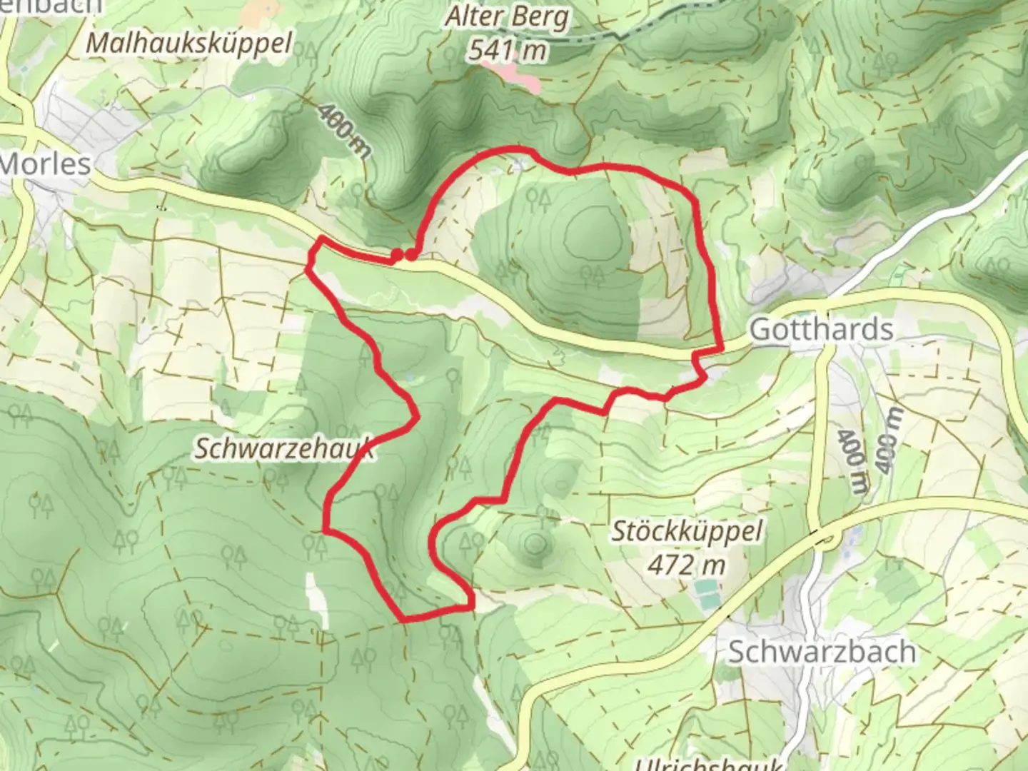 An image depicting the trail Kermes and Oberer Grund Loop and its surrounding area.