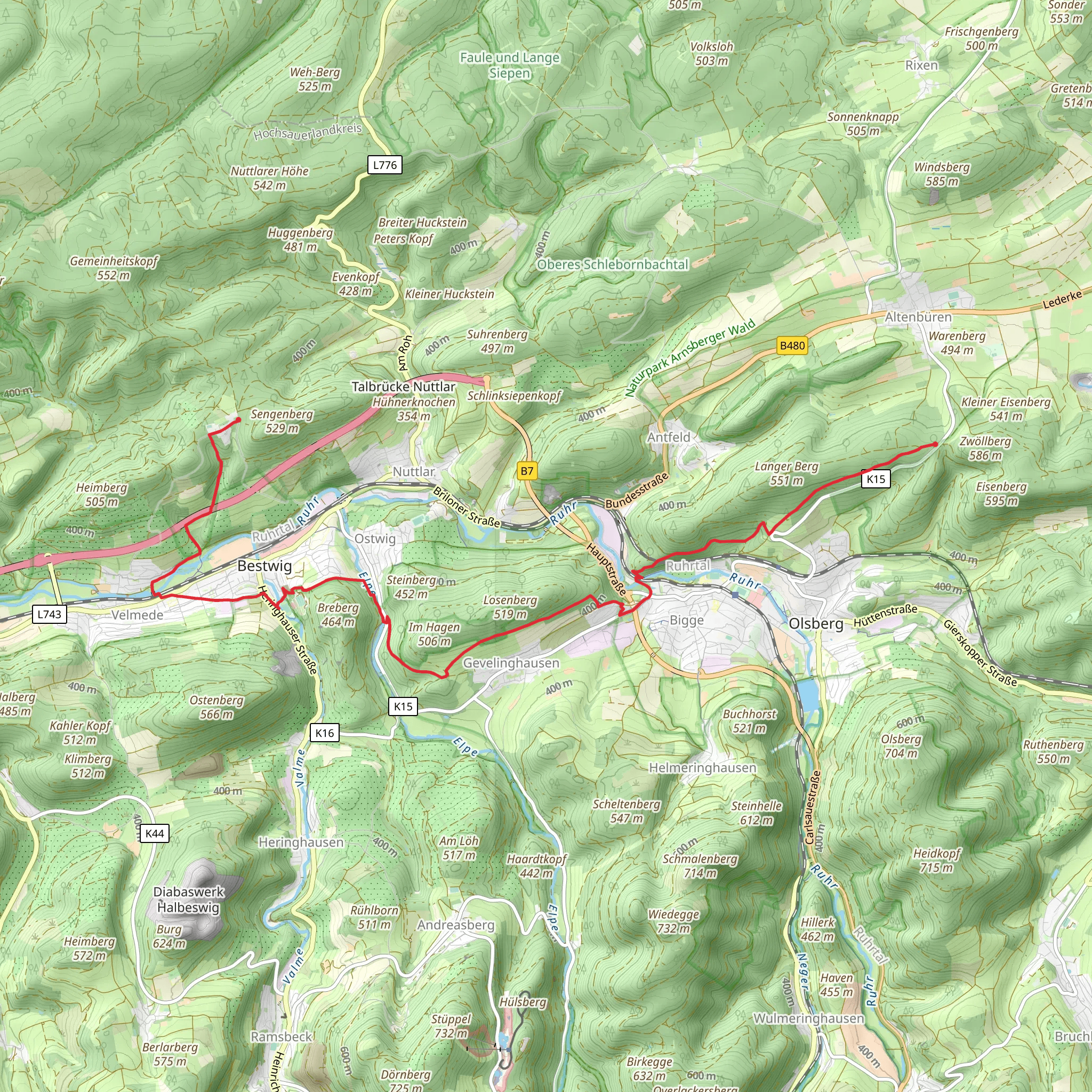 Langer Berg to Fockinghausen Walk mobile static map