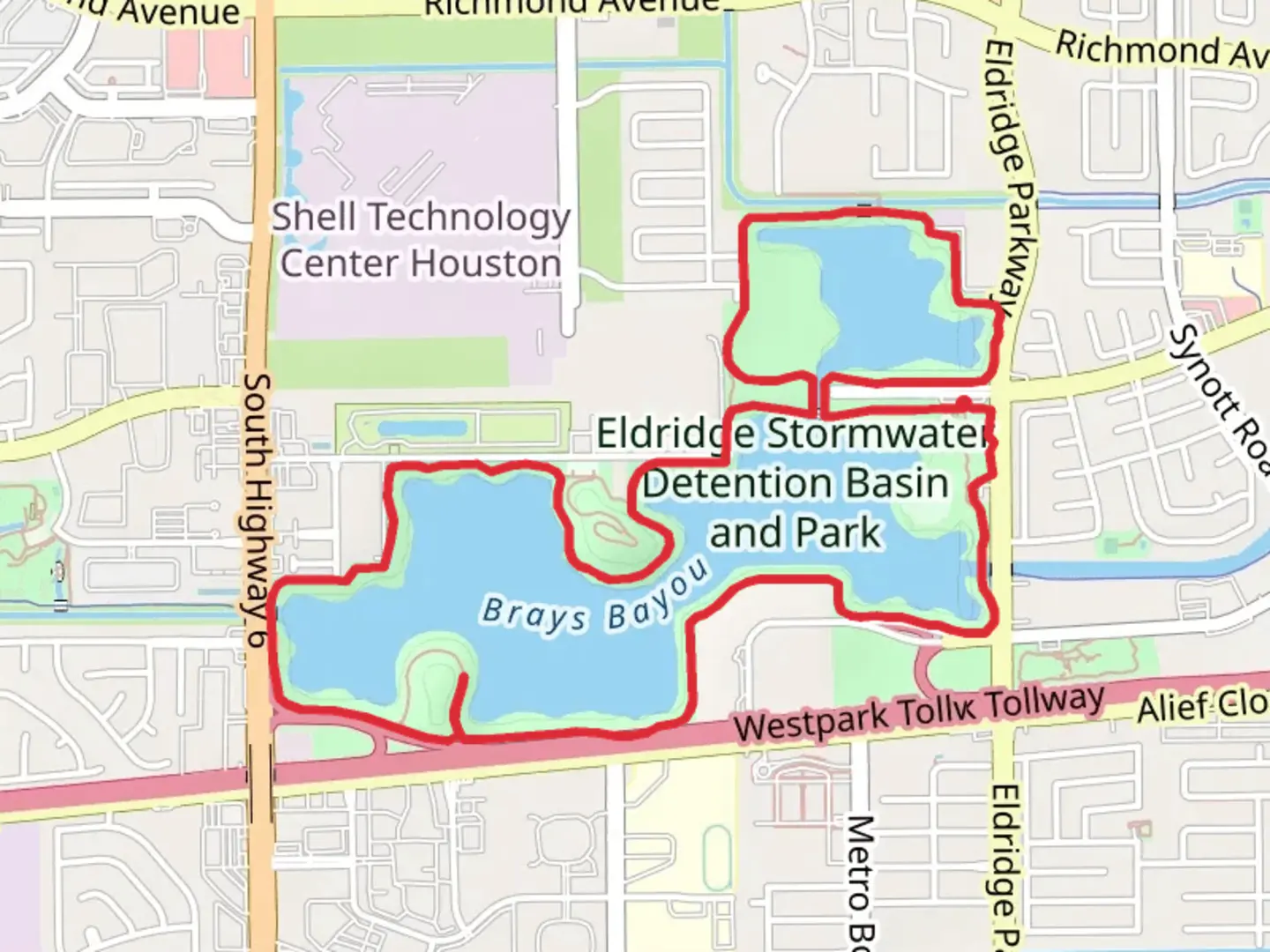 An image depicting the trail Eldridge Stormwater Detention Basin and Park Loop and its surrounding area.