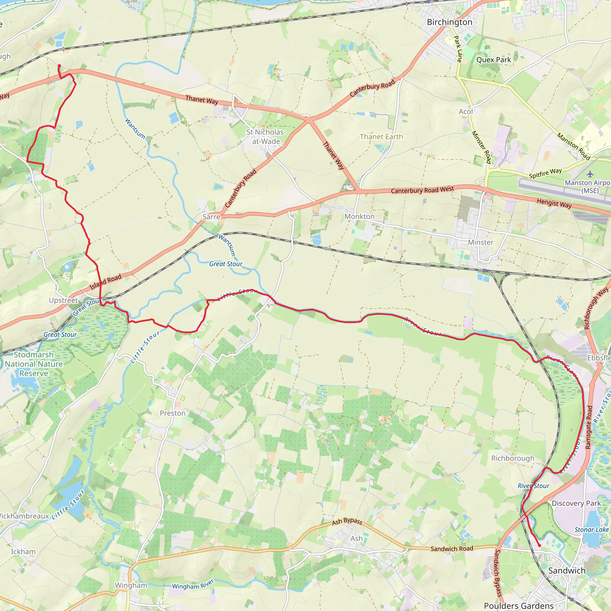 Sandwich to Hillborough via Saxon Shore Way mobile static map