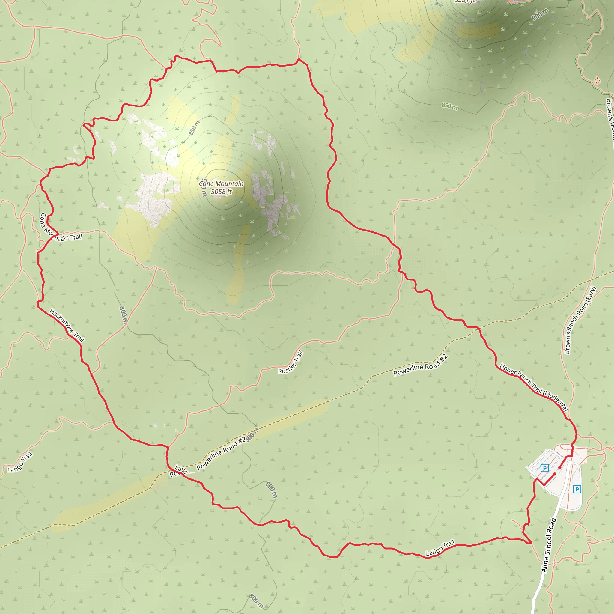 Upper Ranch Trail and Cone Mountain Trail and Hackamore Trail Loop mobile static map