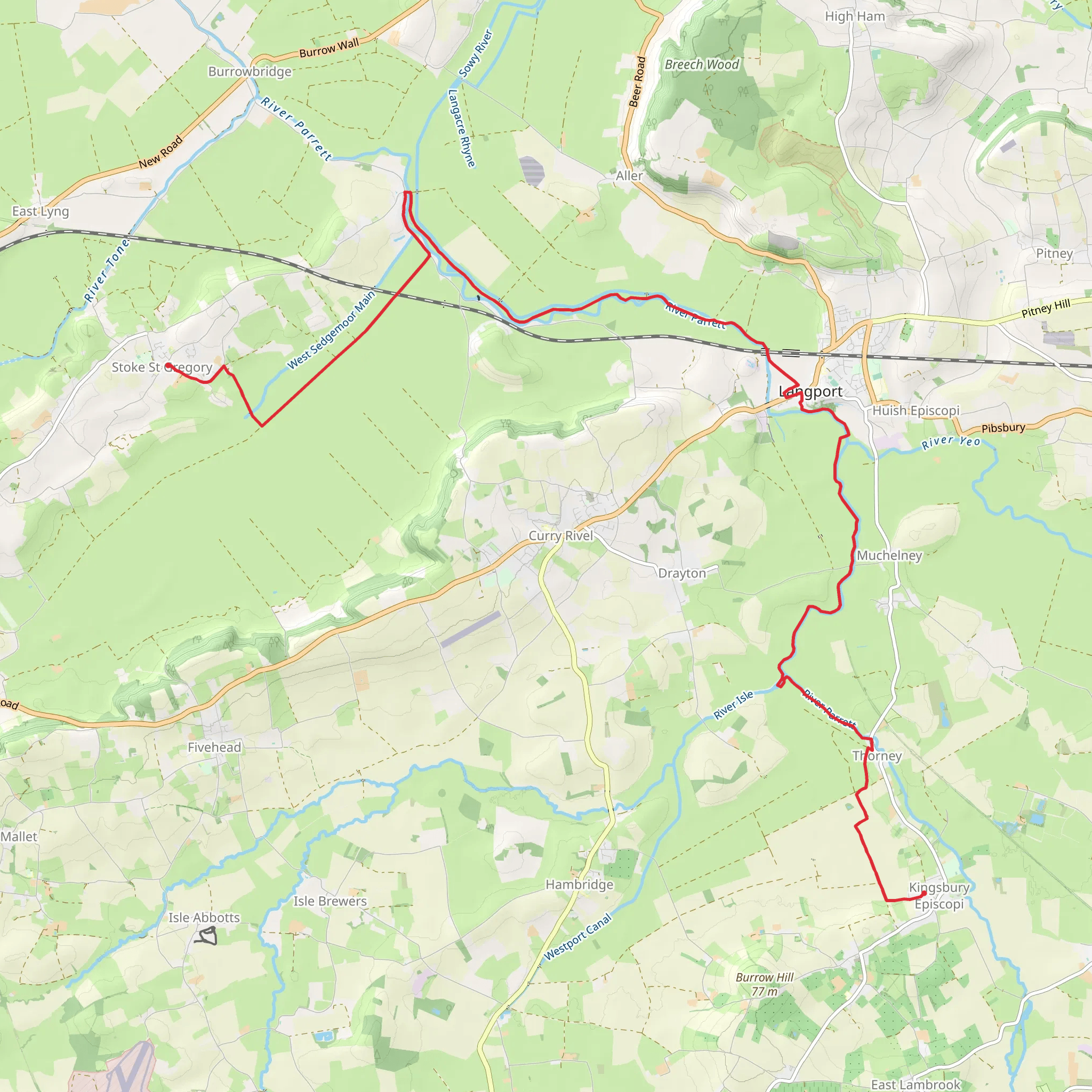 Kingsbury Episcopi to Stoke St Gregory Walk mobile static map