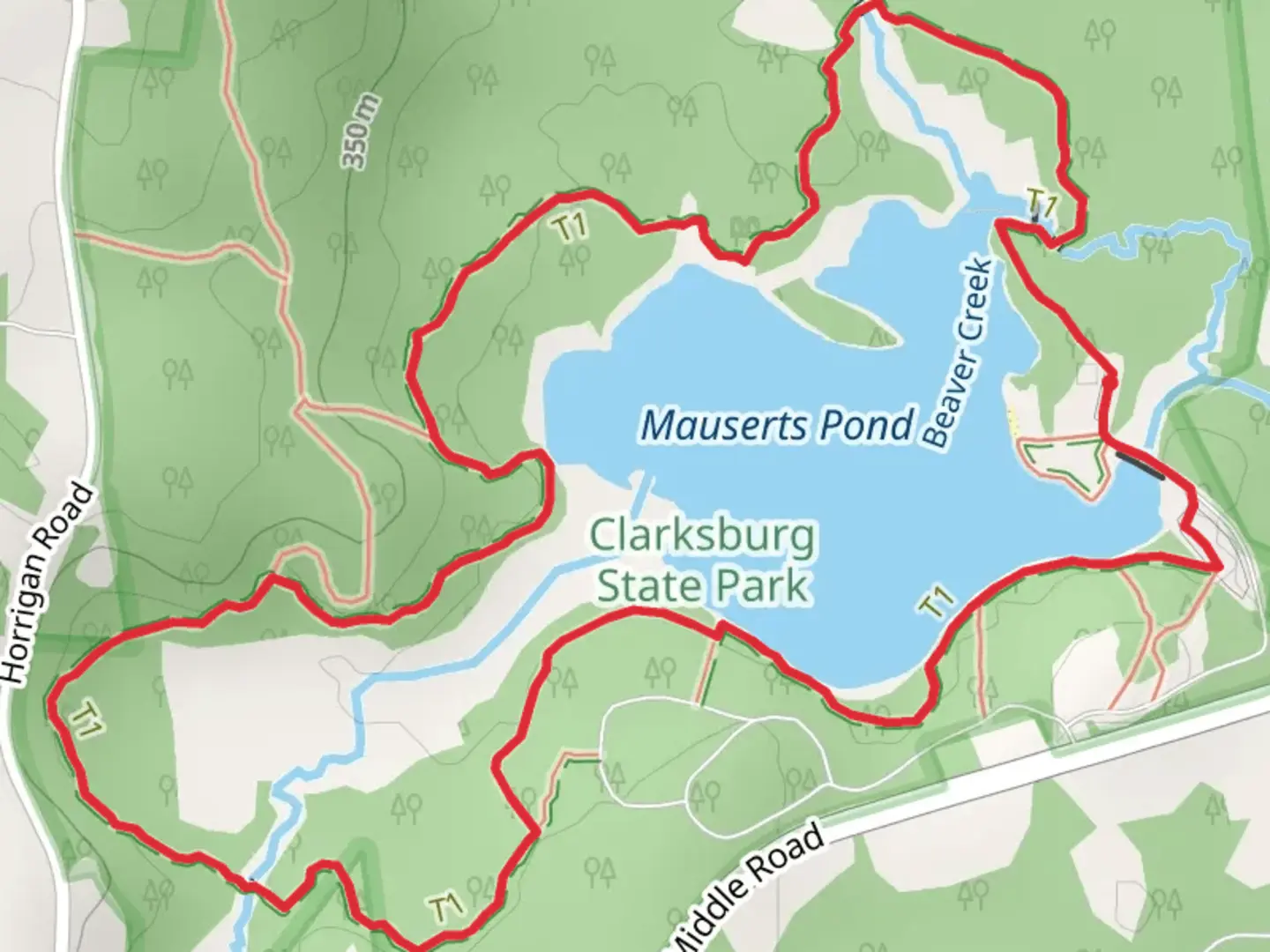 An image depicting the trail Mauserts Pond Loop and its surrounding area.