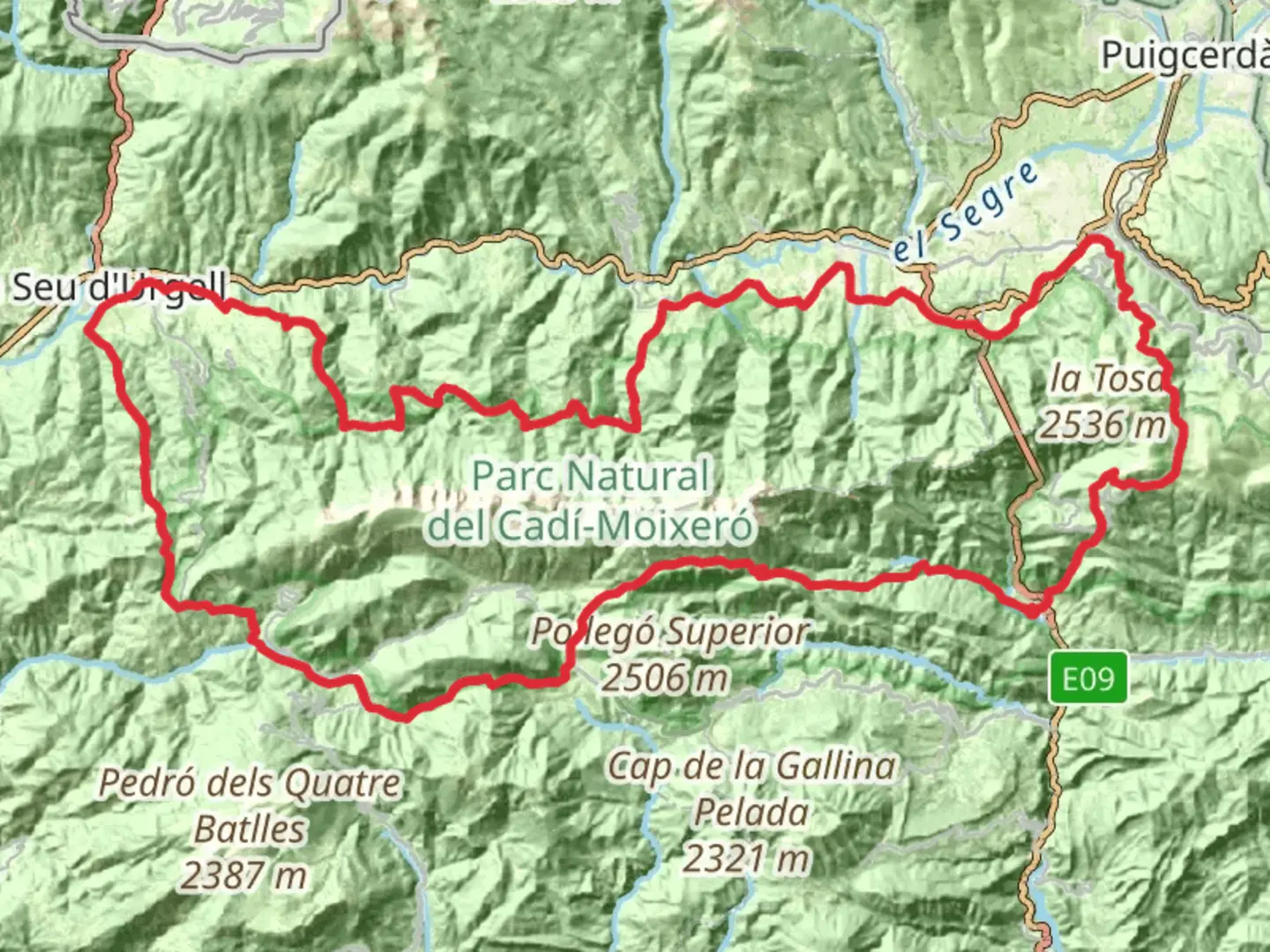 An image depicting the trail GR 150 Tour of Cadí - Moixeró and its surrounding area.