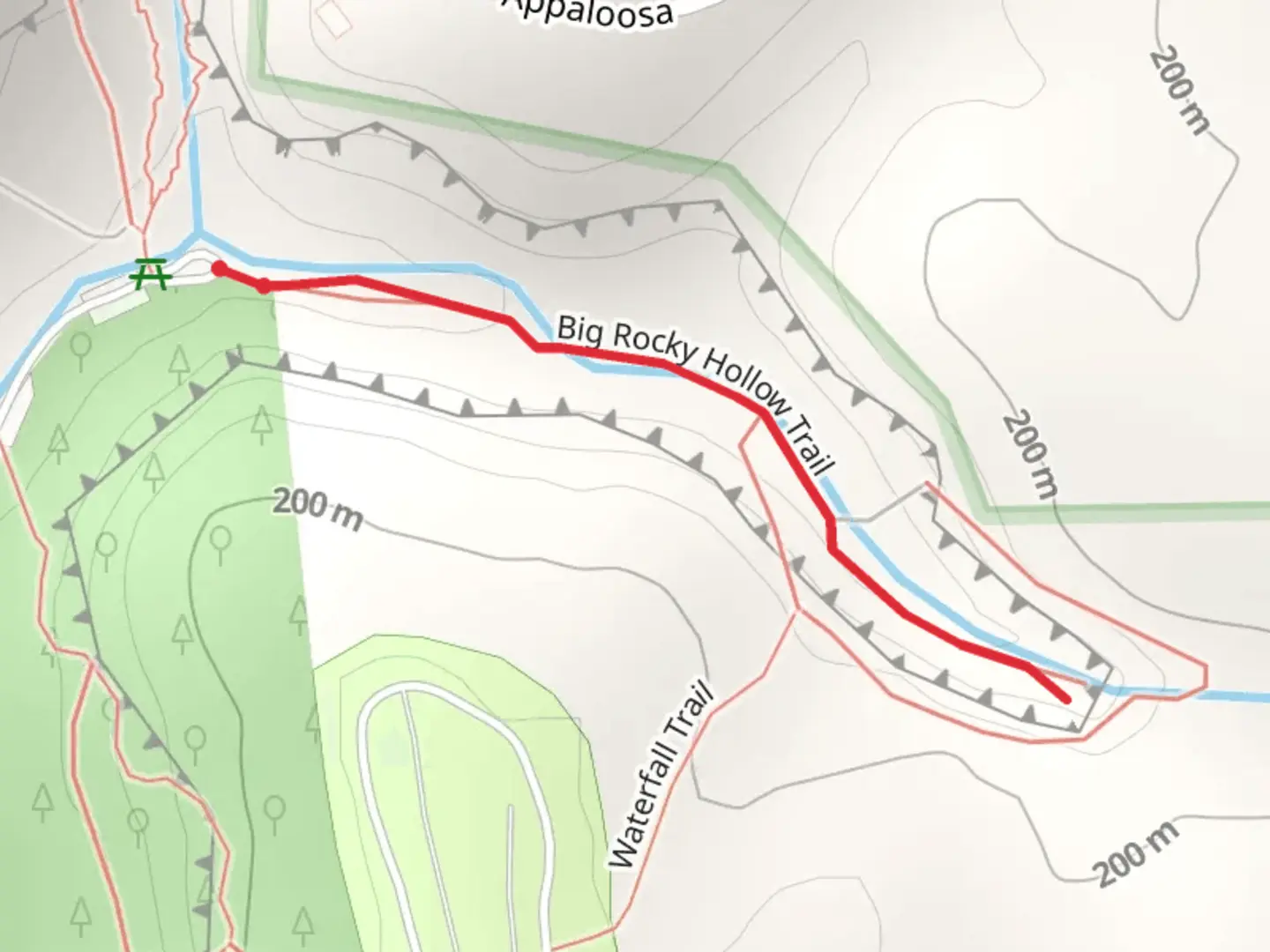 An image depicting the trail Big Rocky Hollow Trail and its surrounding area.