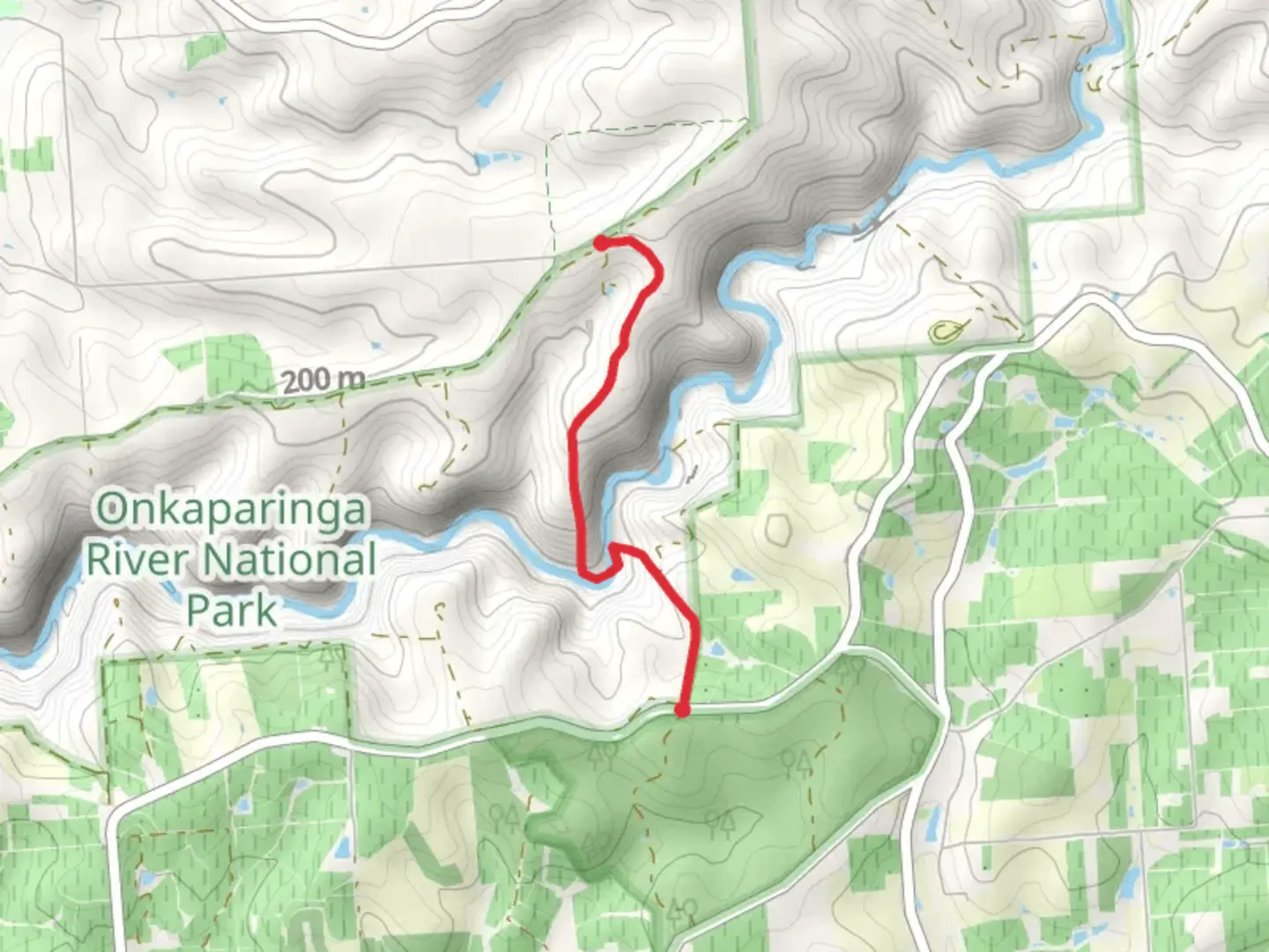 An image depicting the trail Gorge Link Track - Onkaparinga River and its surrounding area.