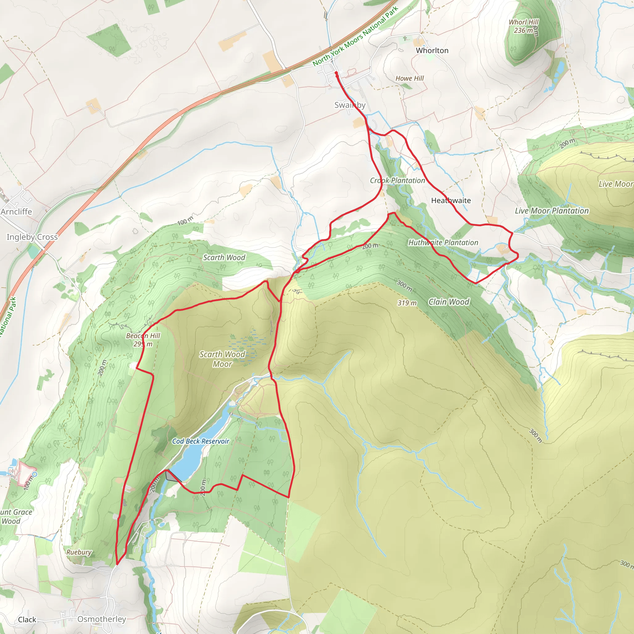 Beacon Hill, Huthwaite Plantation and Cod Beck Reservoir Loop mobile static map