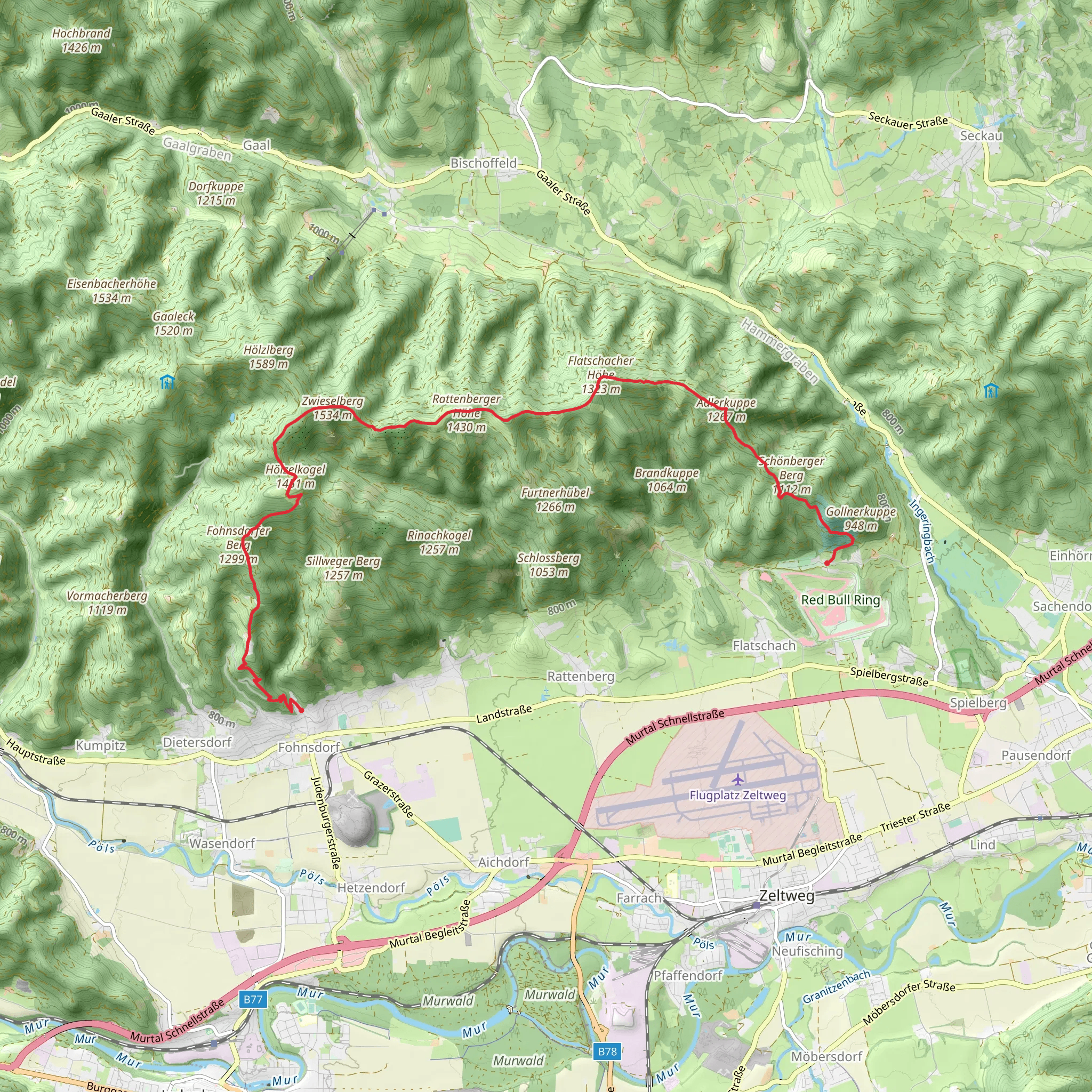 Red Bull Ring to Fohnsdorf mobile static map