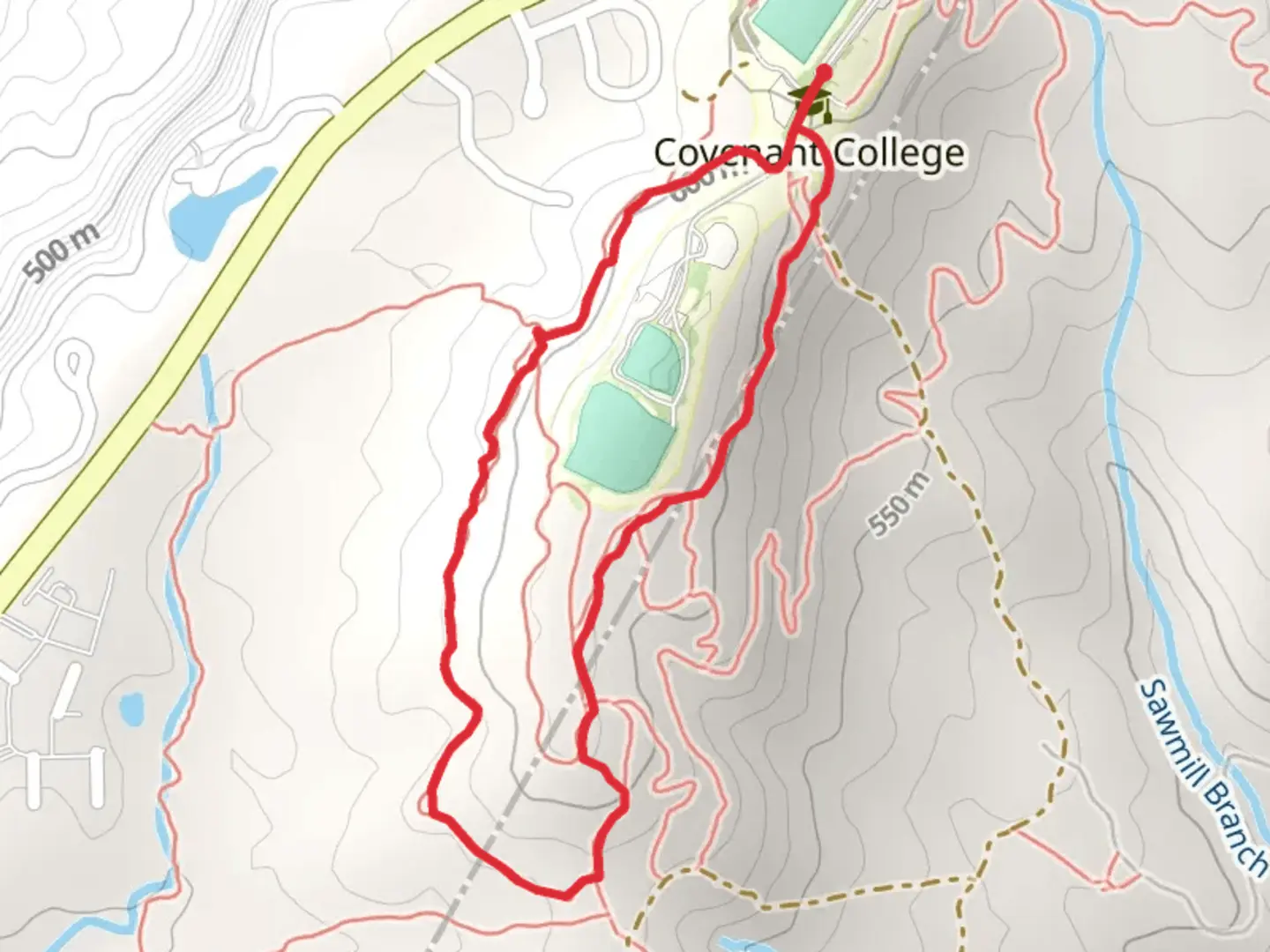 An image depicting the trail South Campus Road Loop and its surrounding area.