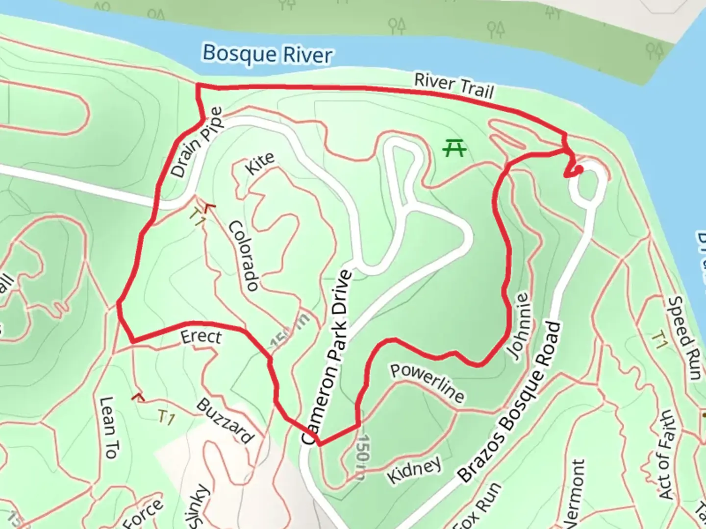 An image depicting the trail Drain Pipe and Johnnie Loop and its surrounding area.