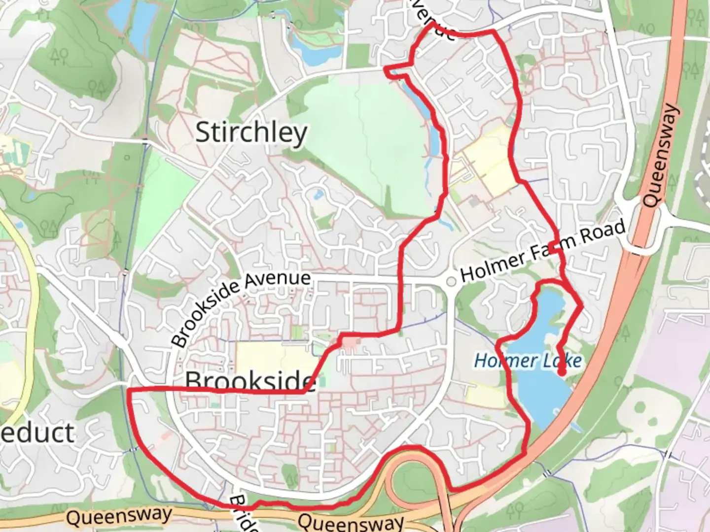 An image depicting the trail Brookside and Stirchley and its surrounding area.