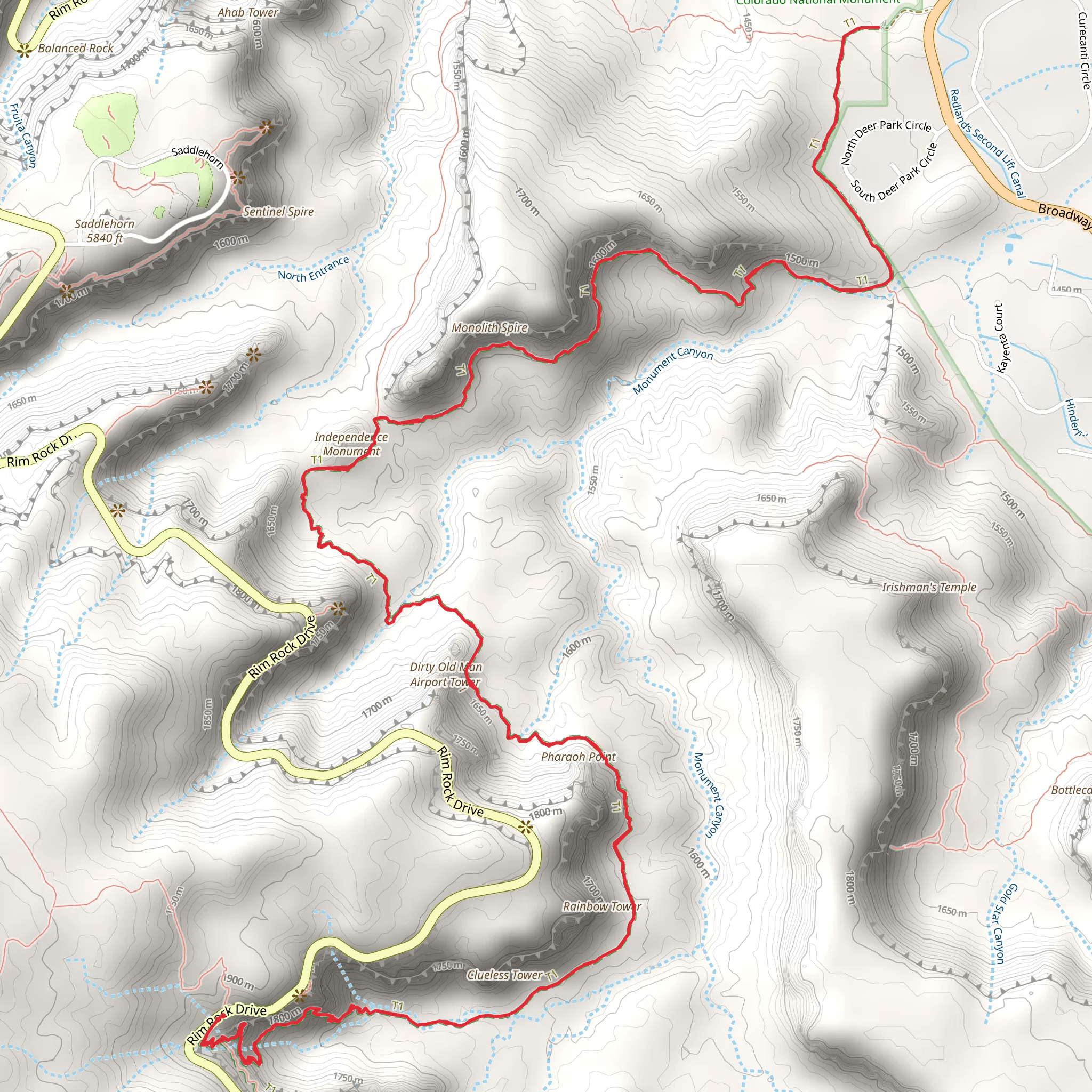 Monument Canyon Trail from Rim Rock Drive mobile static map