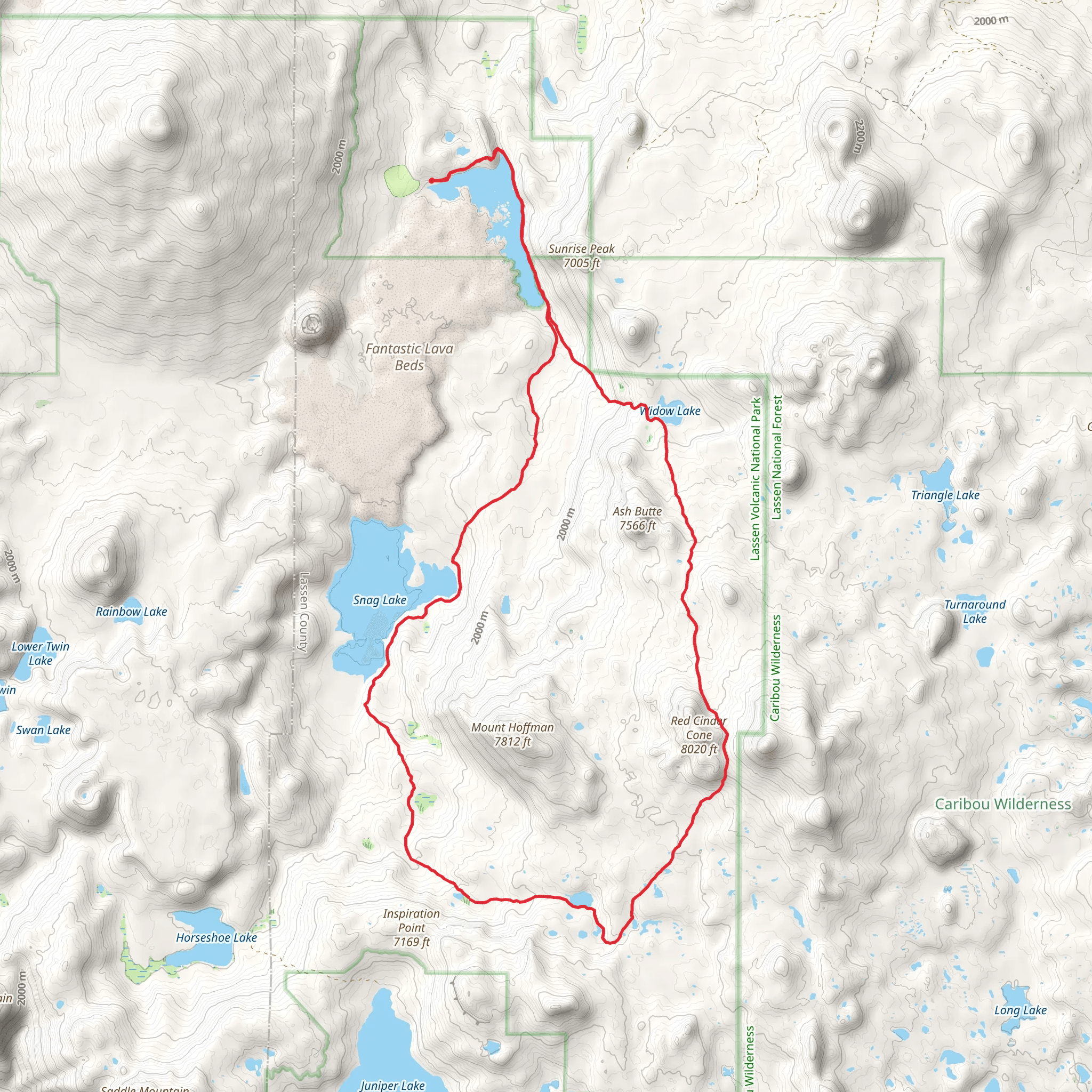 Widow Lake and Snag Lake Loop Trail from Butte Lake mobile static map