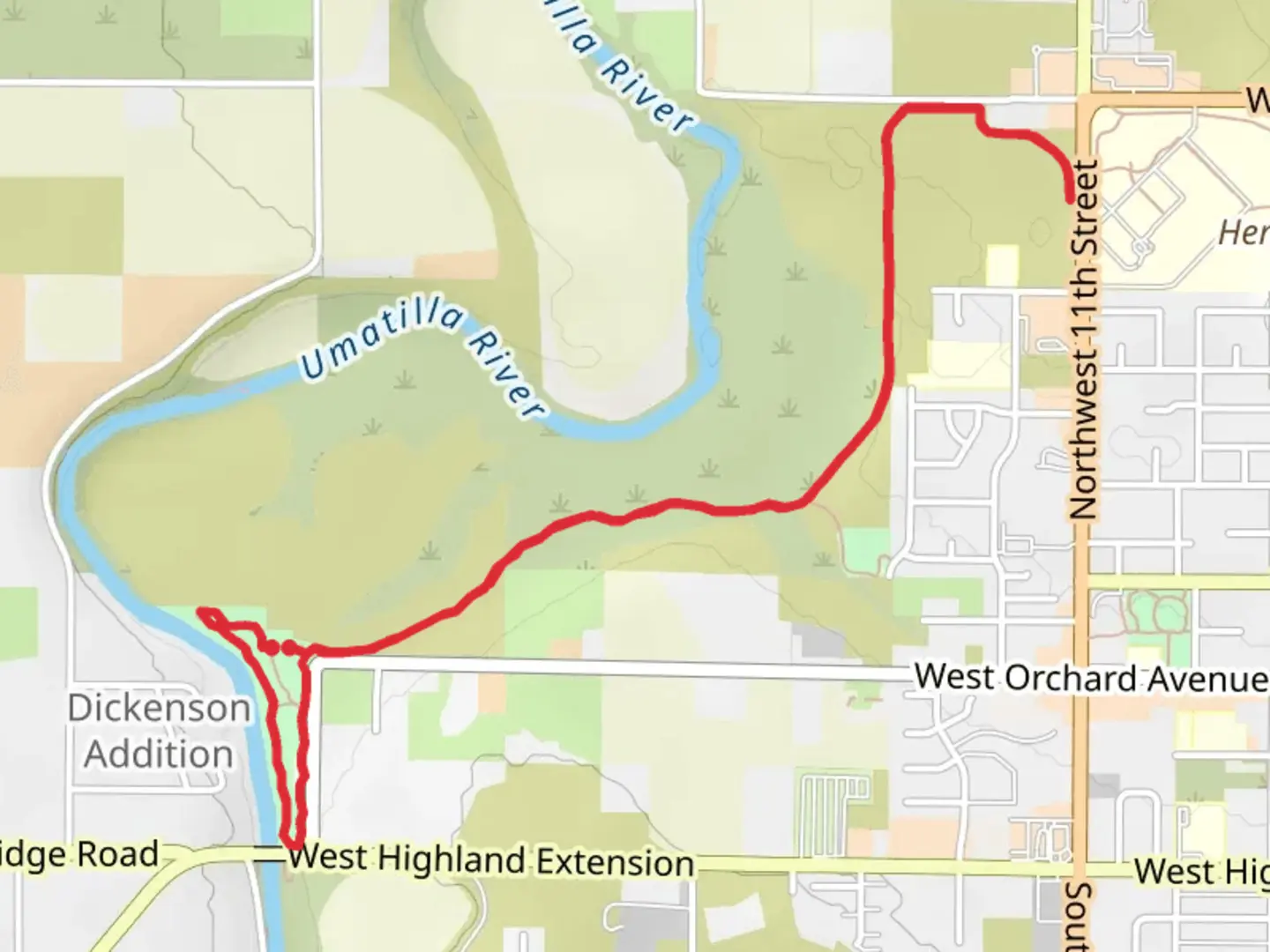 An image depicting the trail Riverfront Park Loop and Oxbow Trail and its surrounding area.
