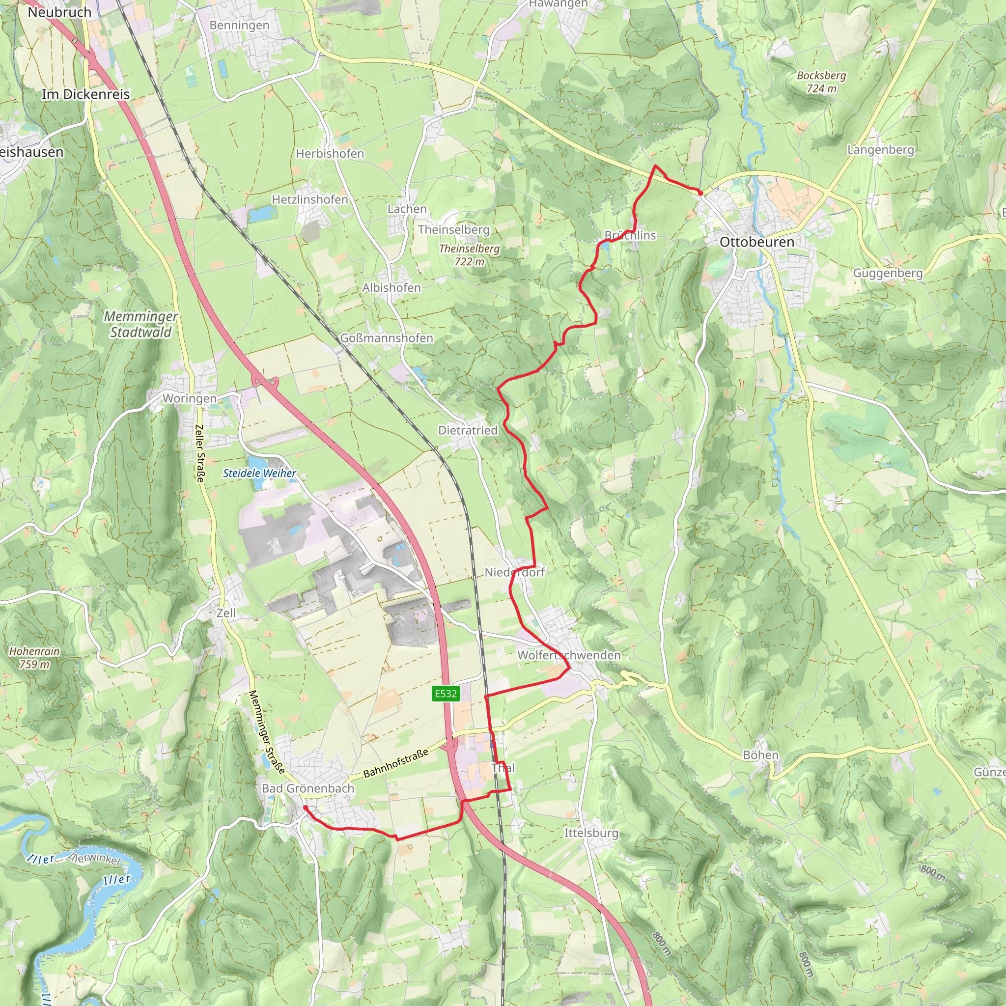 Ottebeuren to Bad Gronenbach Walk mobile static map