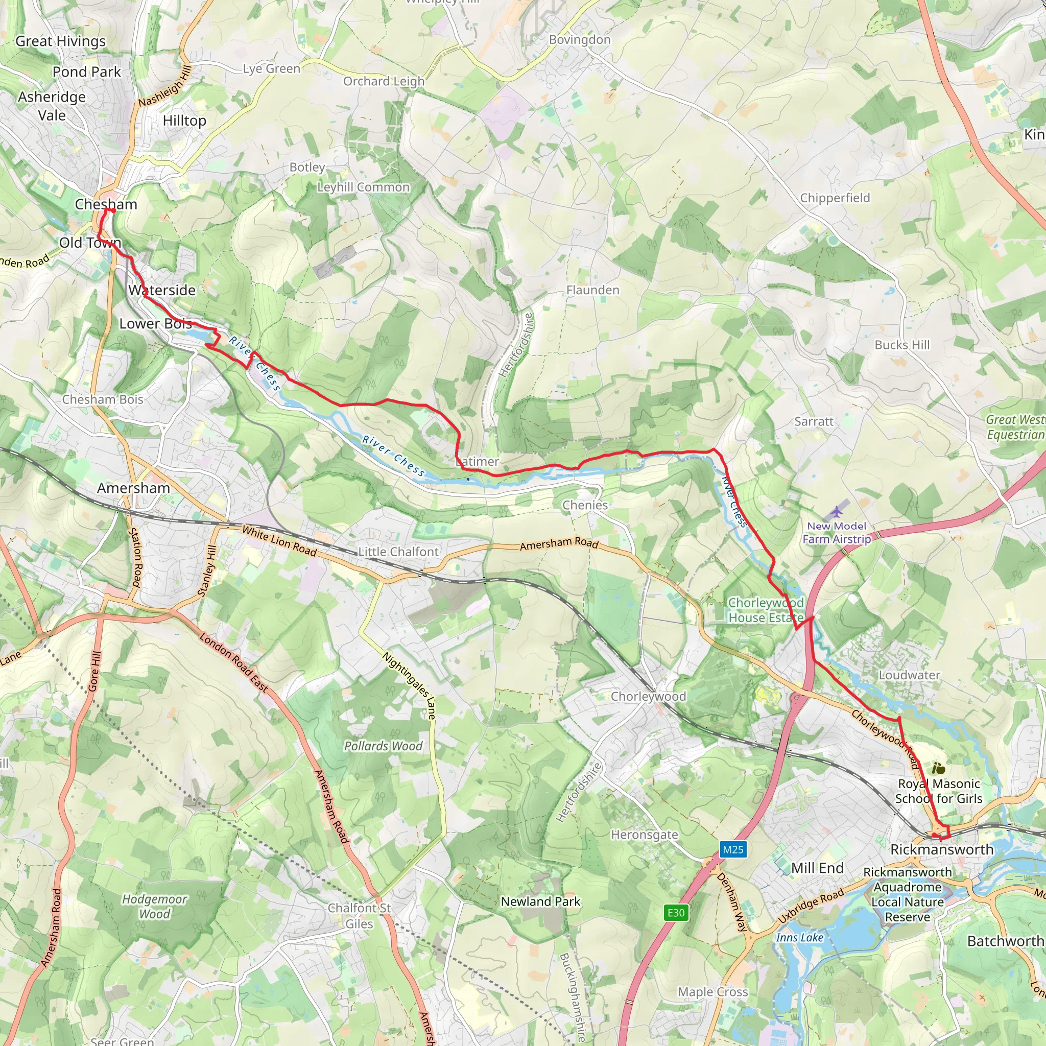 Chesham to Rickmansworth - Chess Valley walk mobile static map