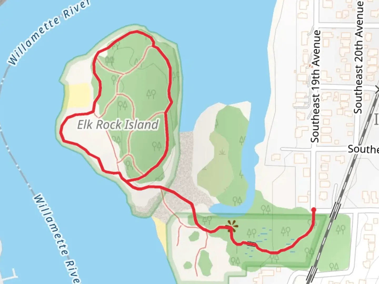 An image depicting the trail Elk Rock Island Loop and its surrounding area.