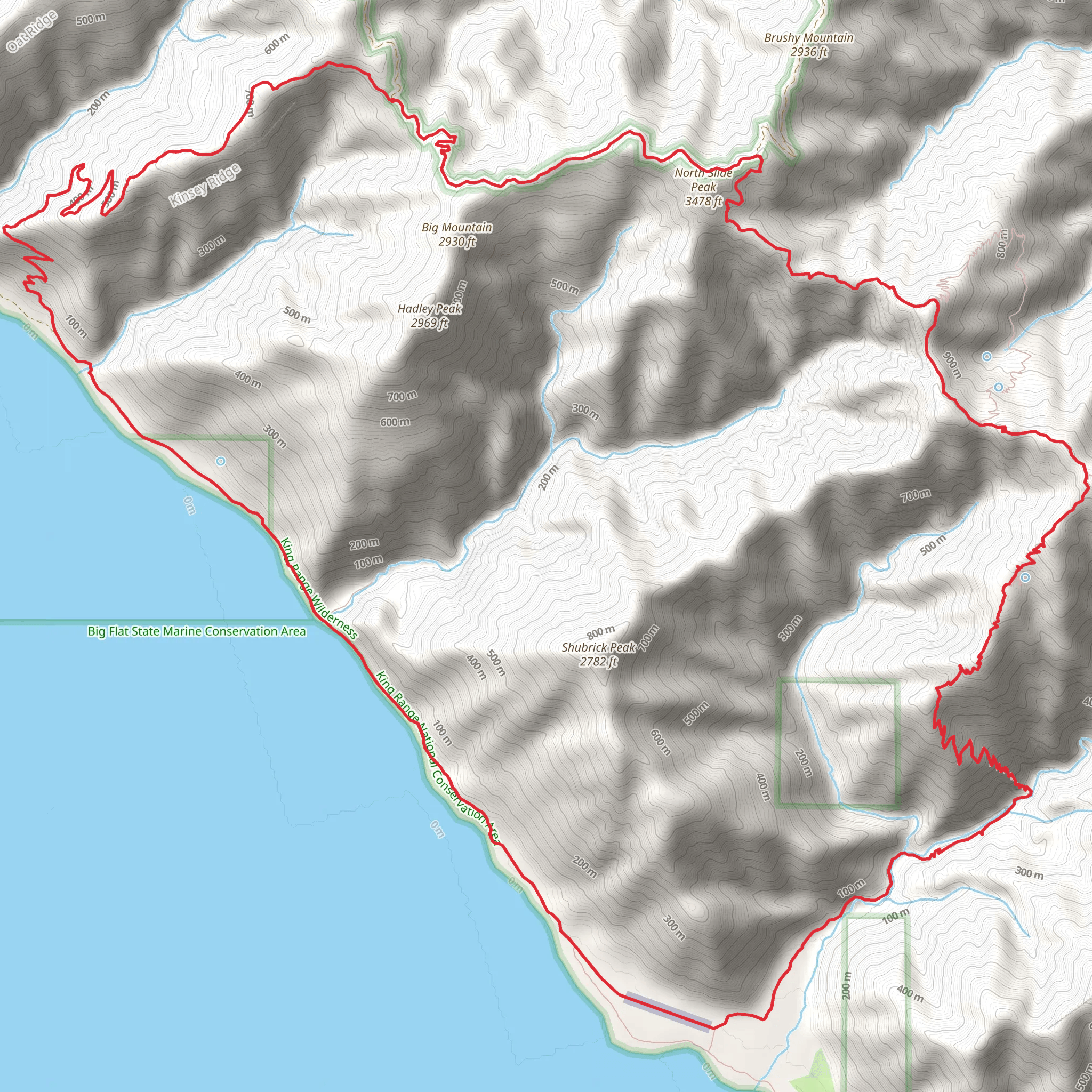 Kinsey Ridge - Lost Coast - Rattlesnake Ridge - King Crest Loop Trail mobile static map