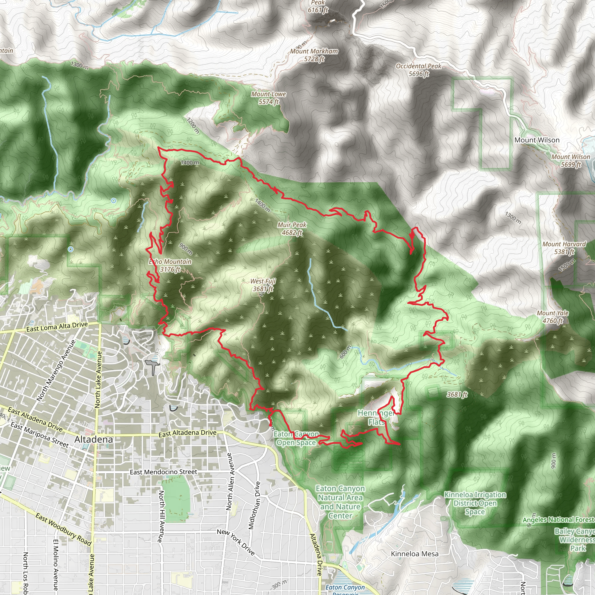 Mount Wilson Toll Road, Idlehour and Middle Sam Merrill Loop Trail mobile static map