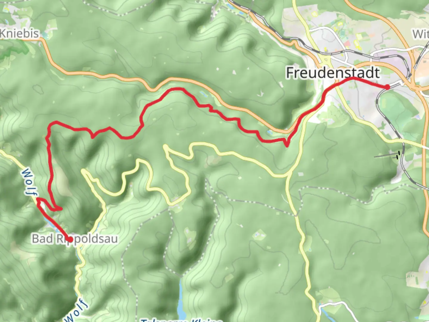 An image depicting the trail Bad Rippoldsau to Freudenstadt Walk and its surrounding area.