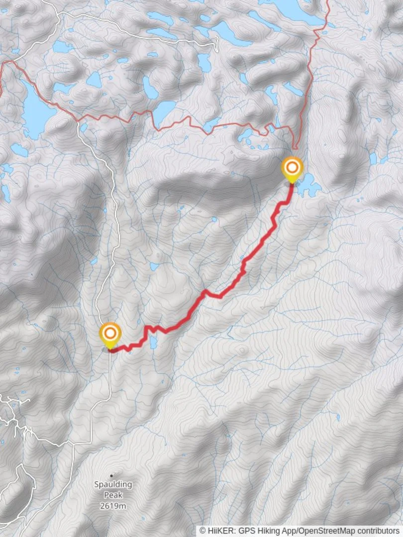 An image depicting the trail Marcot Park Reservoir via Forest Road 127 and its surrounding area.