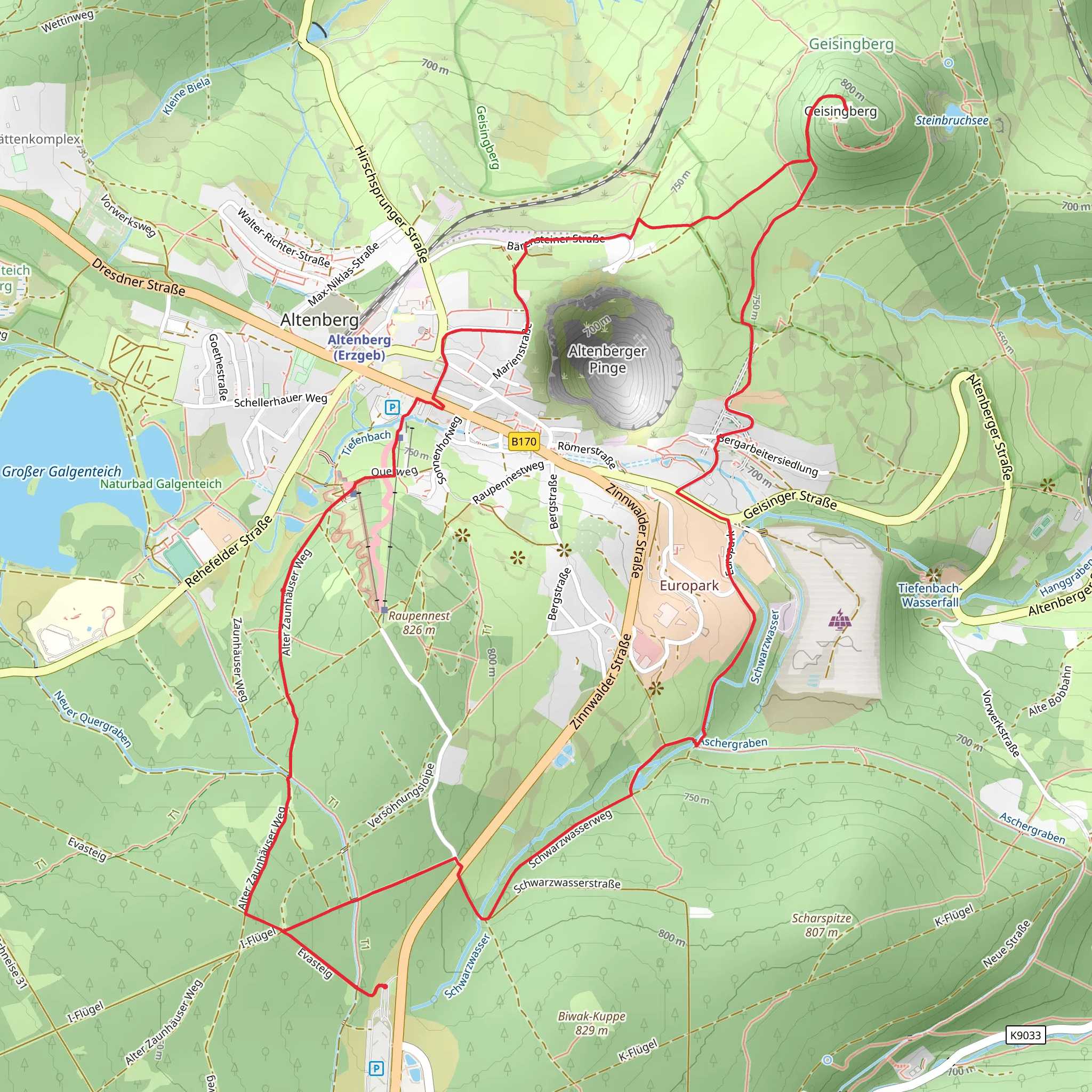 Altenberger Pinge and Geisingberg Loop via Evasteig - Altenberg mobile static map