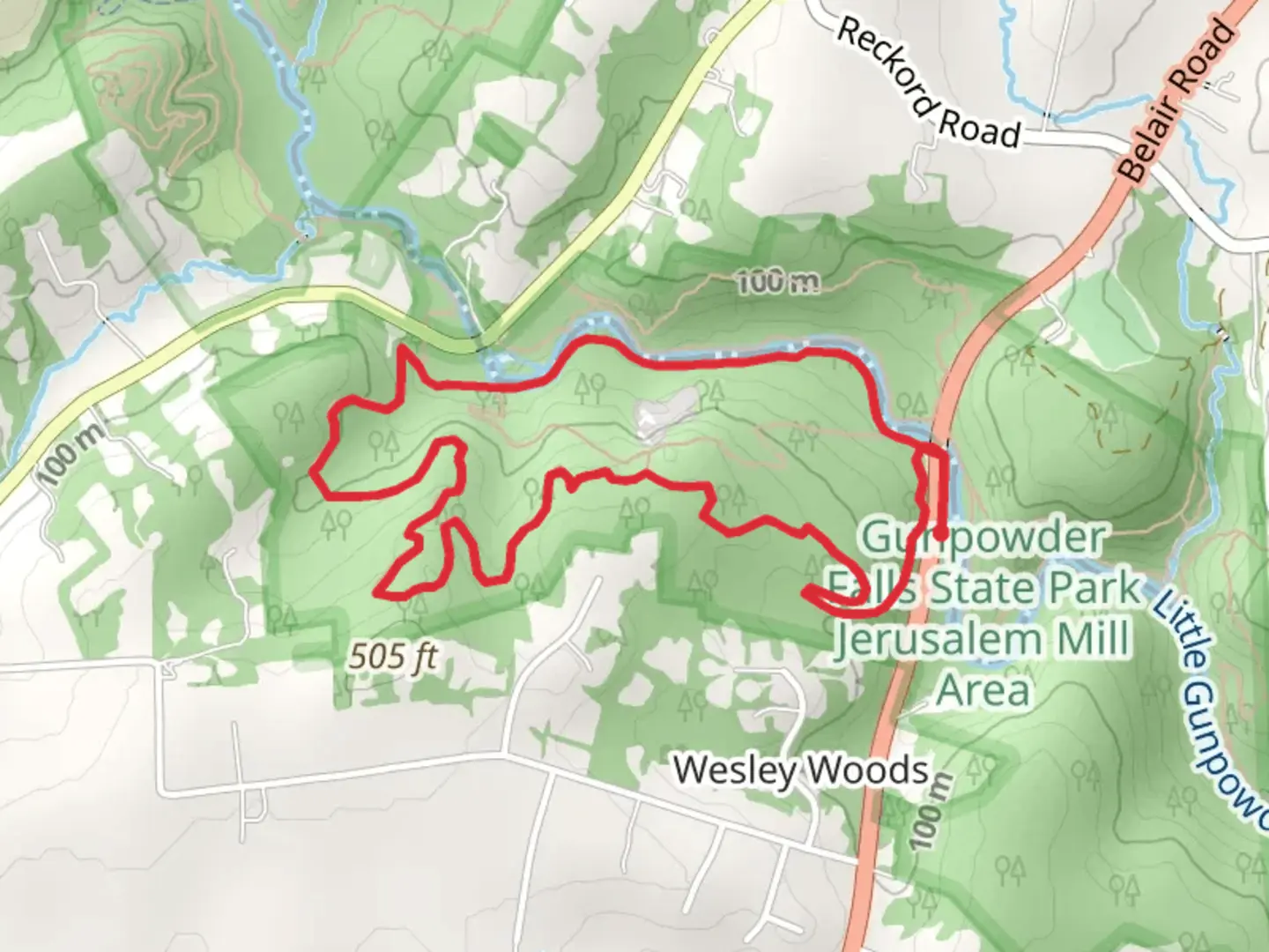 An image depicting the trail Quarry - Orange - Little Gunpowder Loop Trail and its surrounding area.