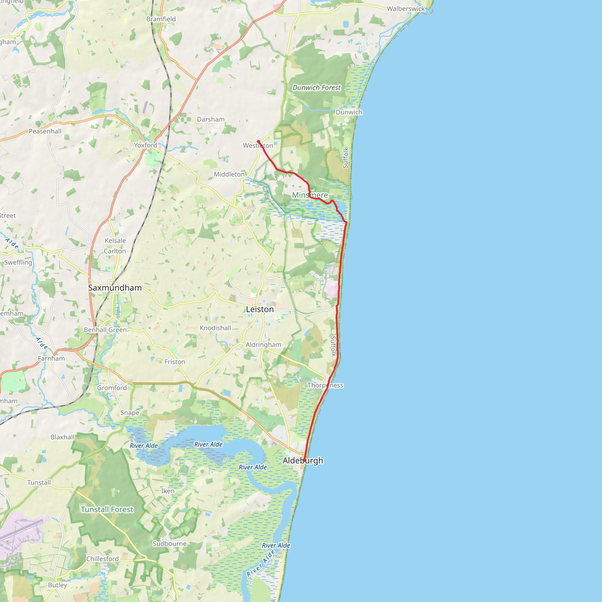 Aldeburgh to Westleton Walk mobile static map