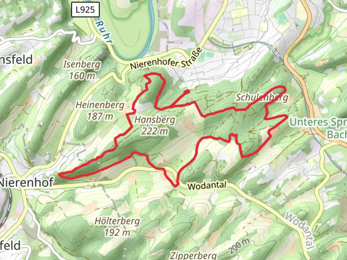 An image depicting the trail GeoRoute Ruhr and Rund um Hattingen and its surrounding area.