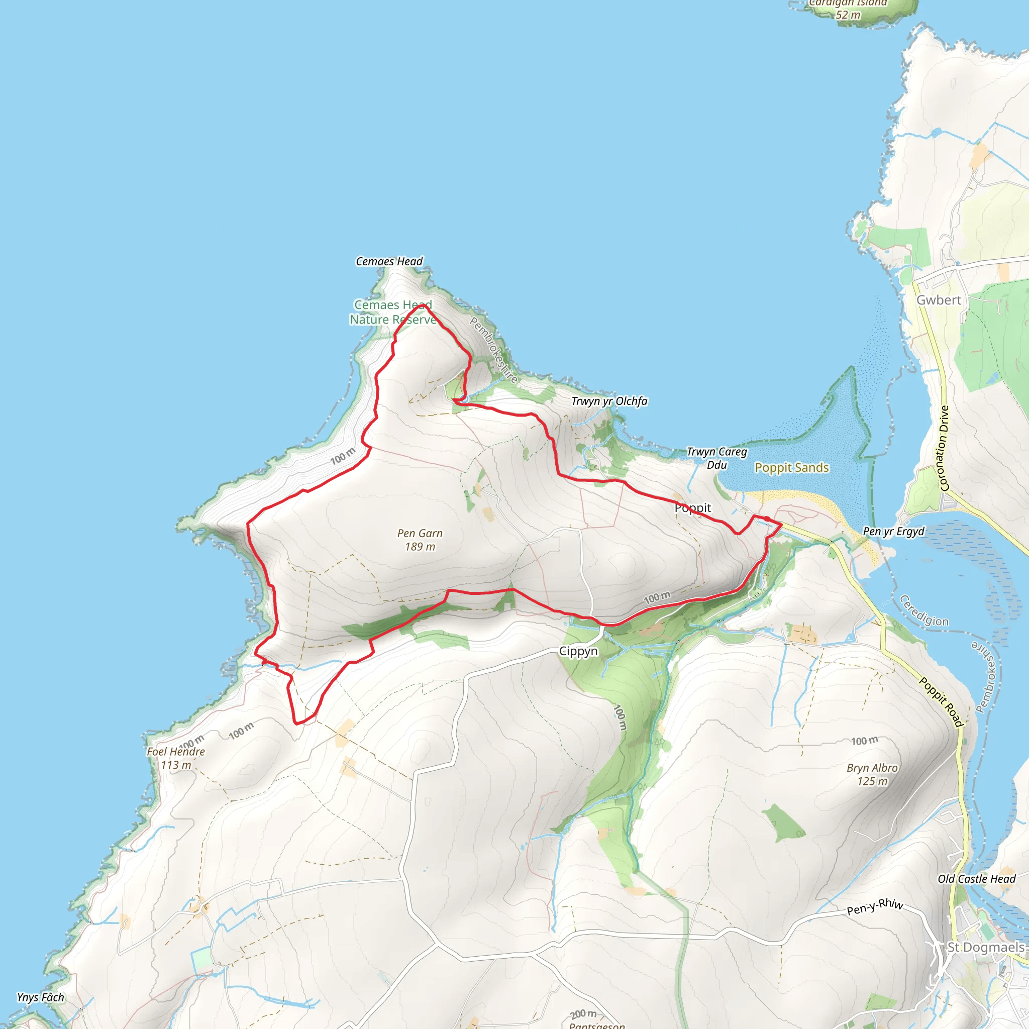Cwm yr Esgyr and Cemaes Head from Poppit Sands mobile static map