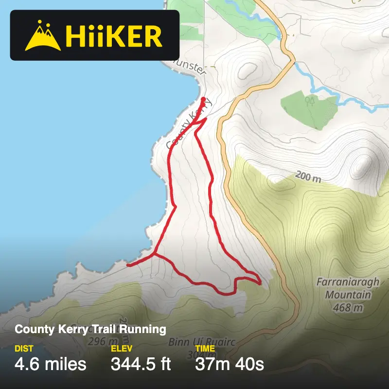 A map preview of the recording County Kerry Trail Running.