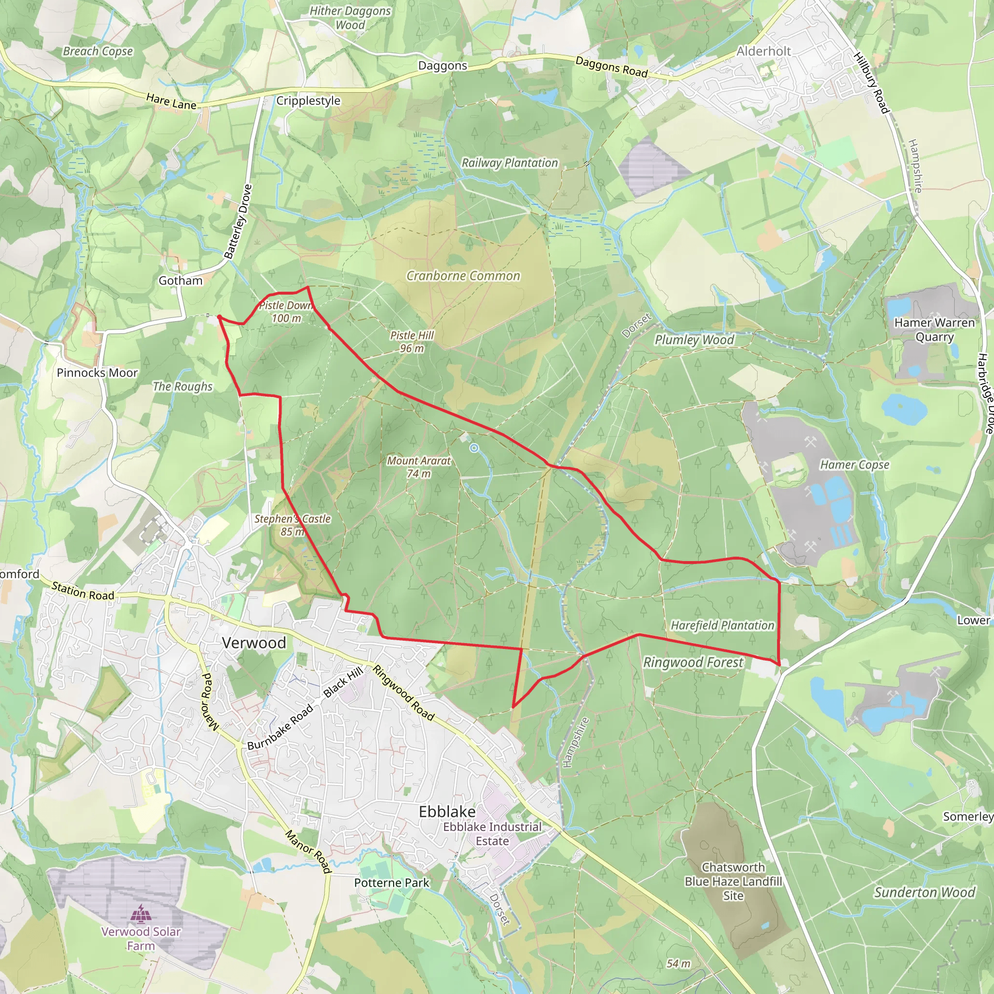 Boveridge Heath and Harefield Plantation Loop - Verwood mobile static map