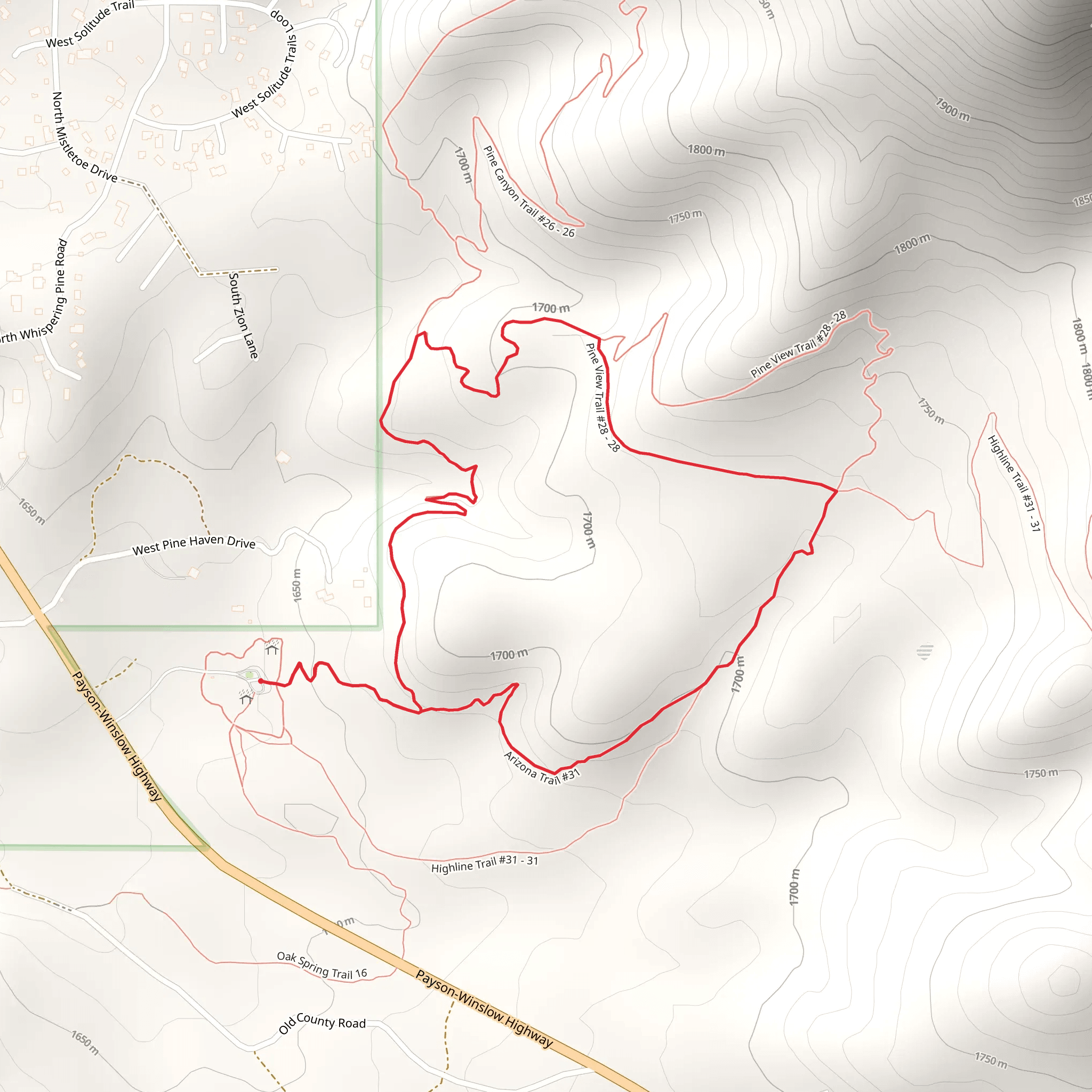 Pine Canyon, Pine View and Arizona Loop Trail mobile static map