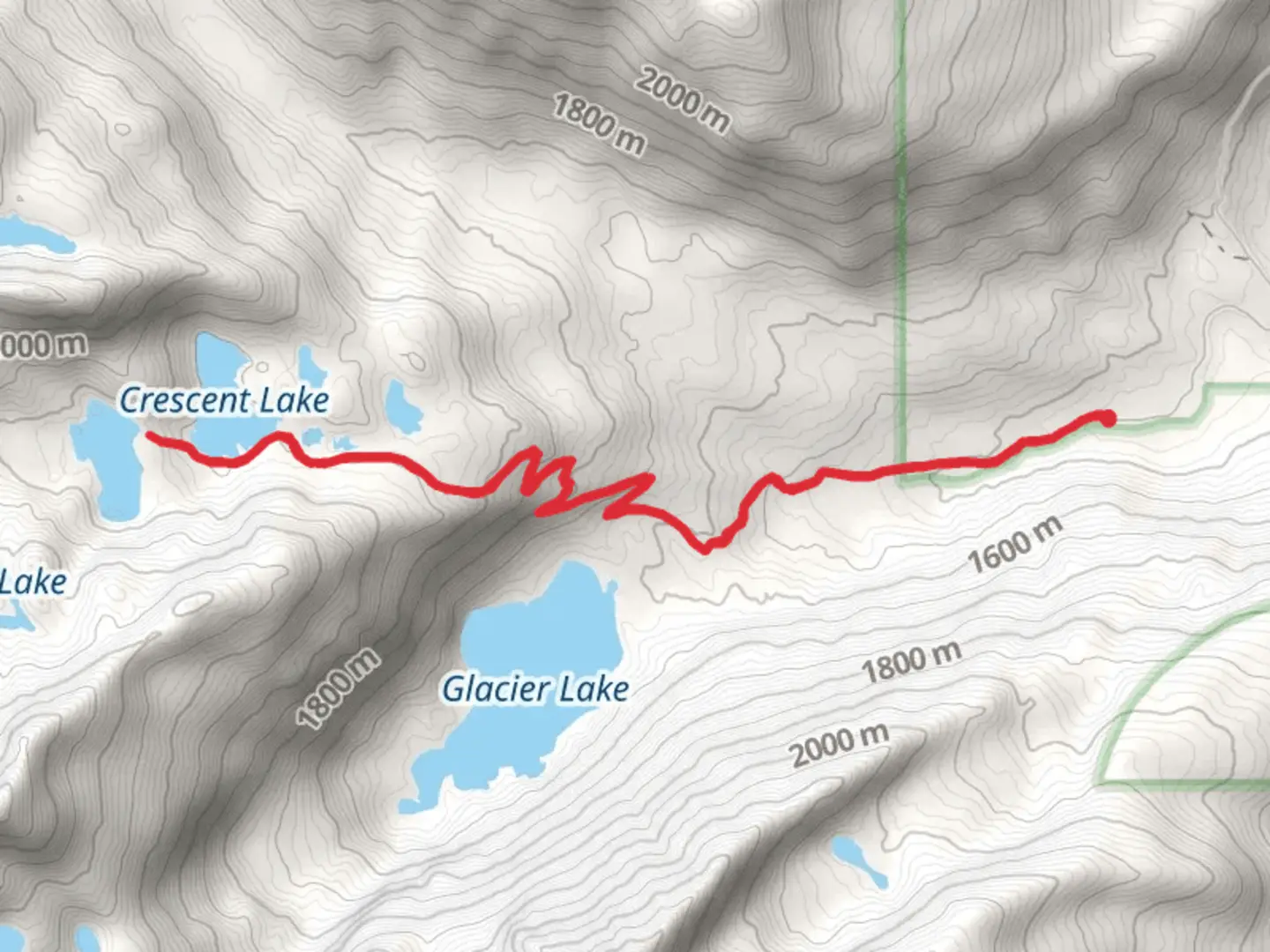 An image depicting the trail Heart Lake and Crescent Lake and its surrounding area.