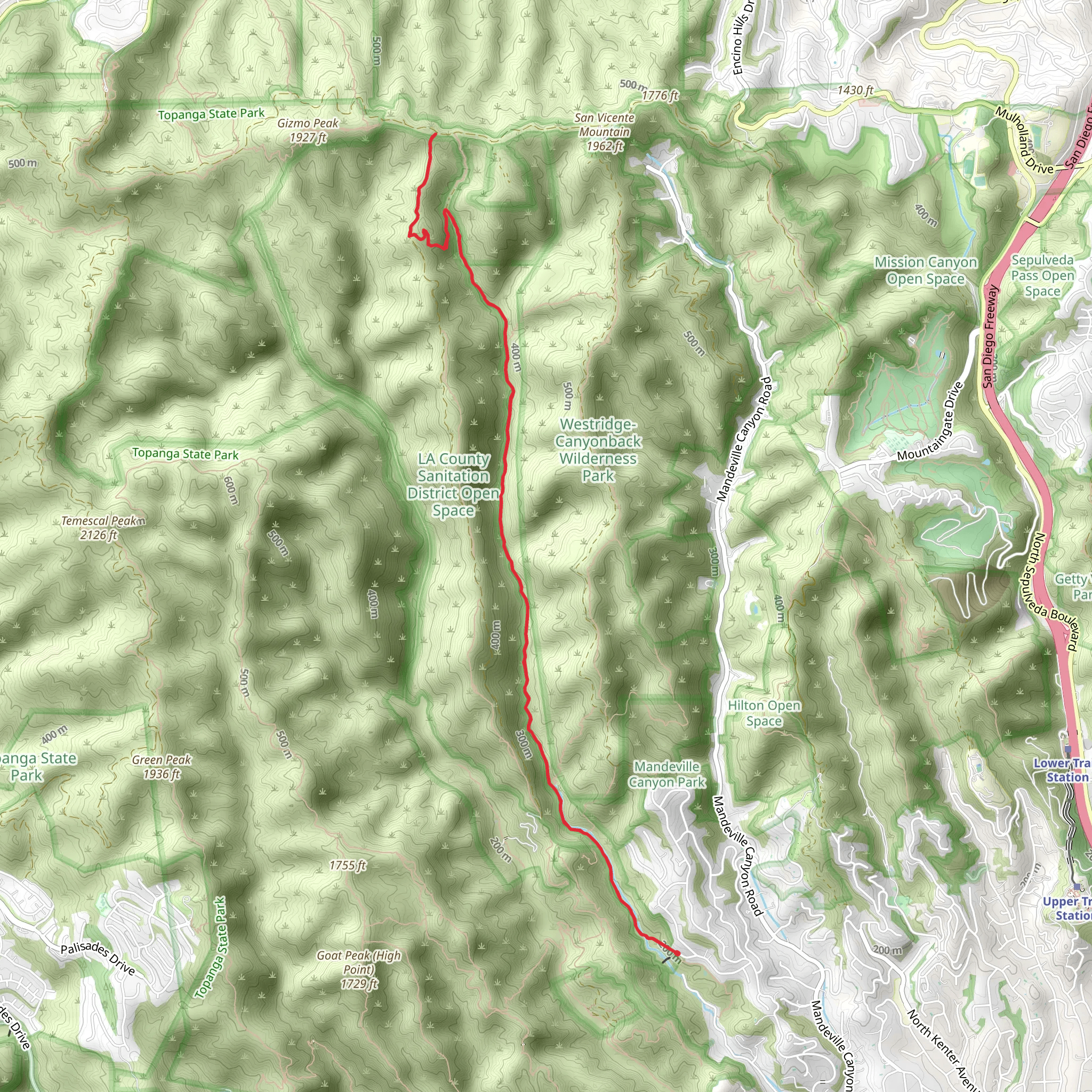 Sullivan Ridge Trail and Sullivan Canyon Trail mobile static map