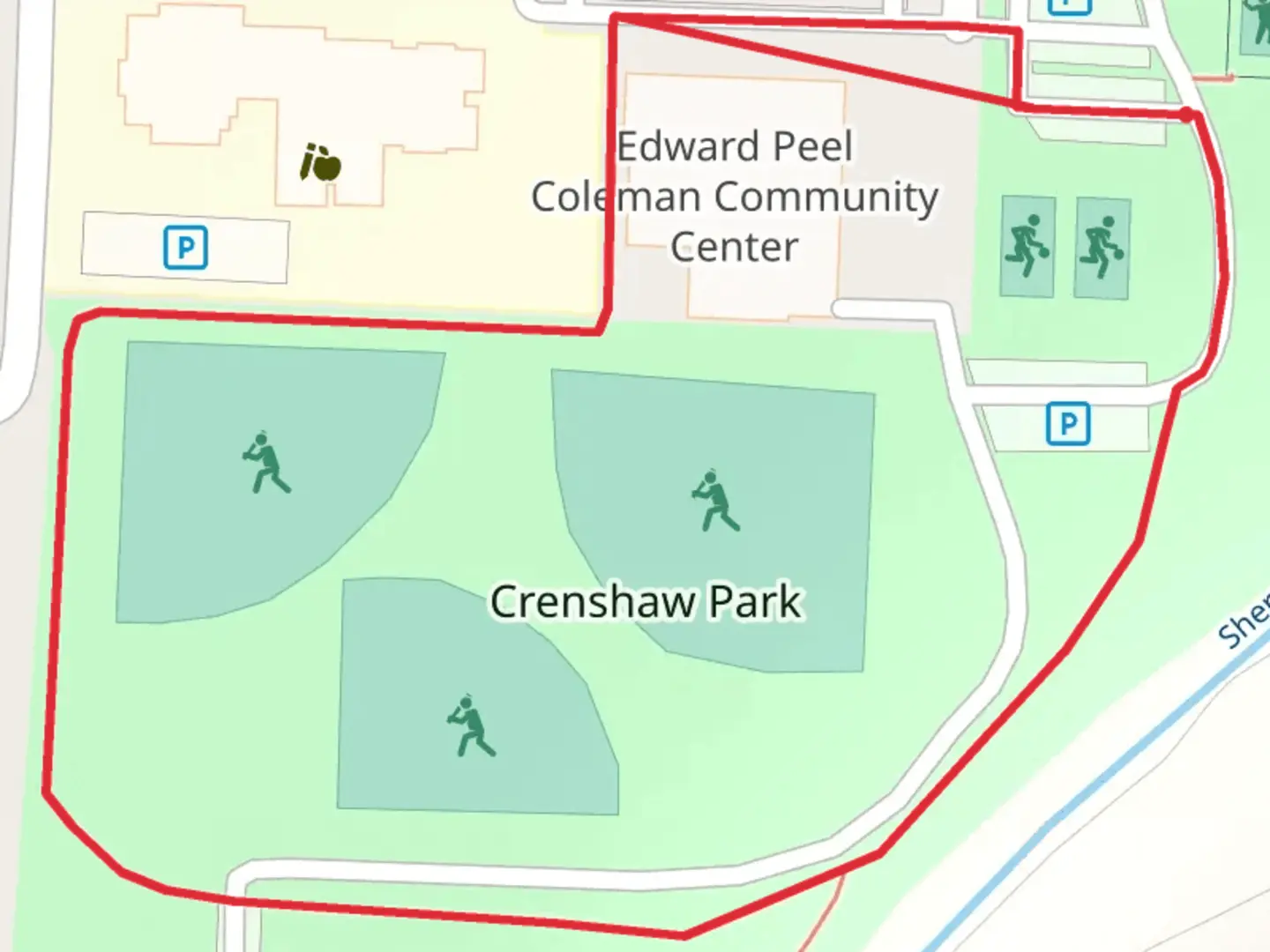 An image depicting the trail Crenshaw Park Loop and its surrounding area.