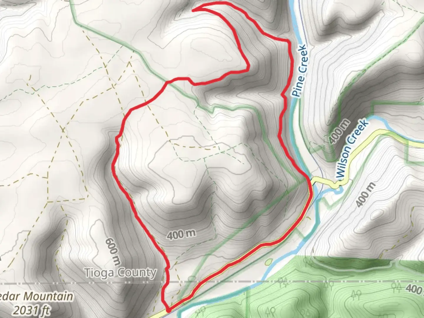 An image depicting the trail Bohen Run Falls and West Rim Loop Trail and its surrounding area.