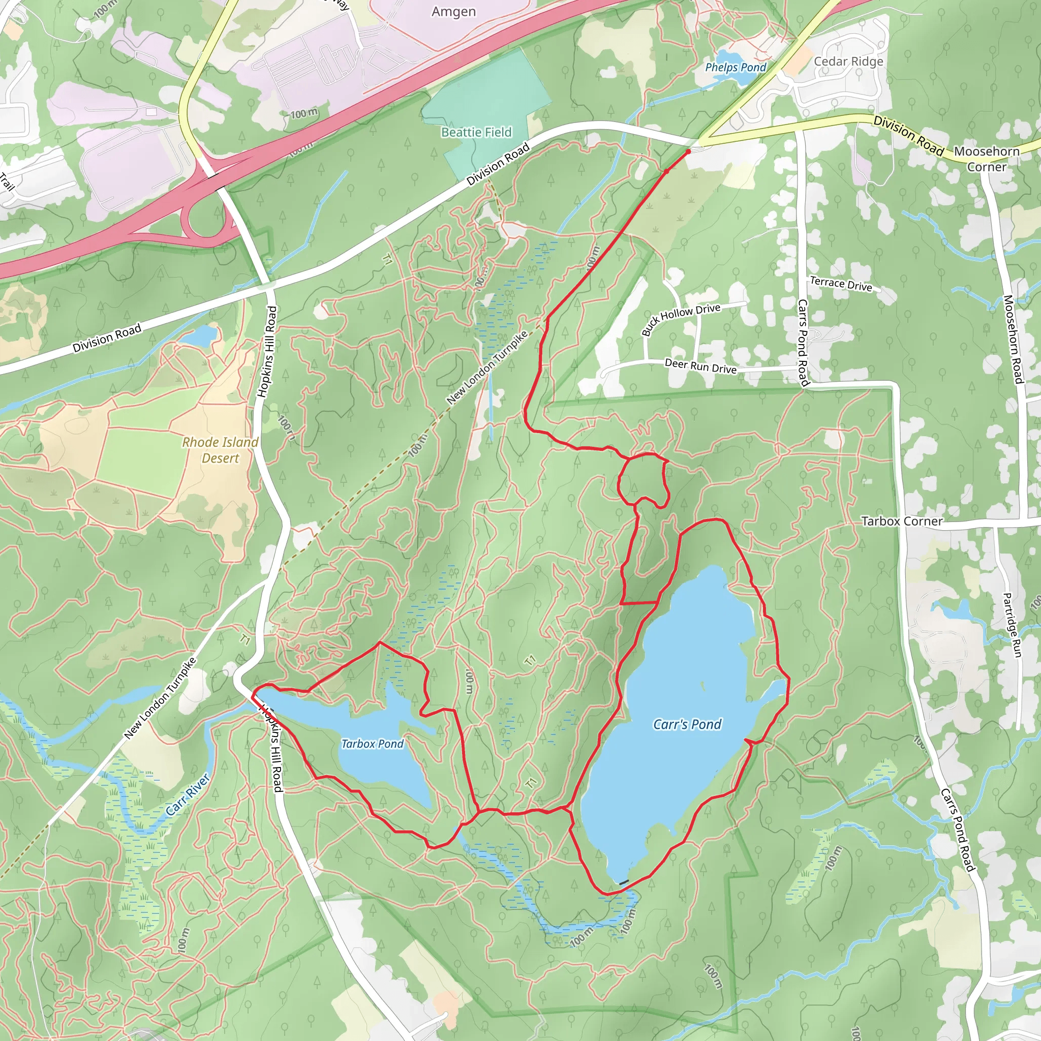 Carr's Pond and Tarbox Pond Loop via Ring Road mobile static map