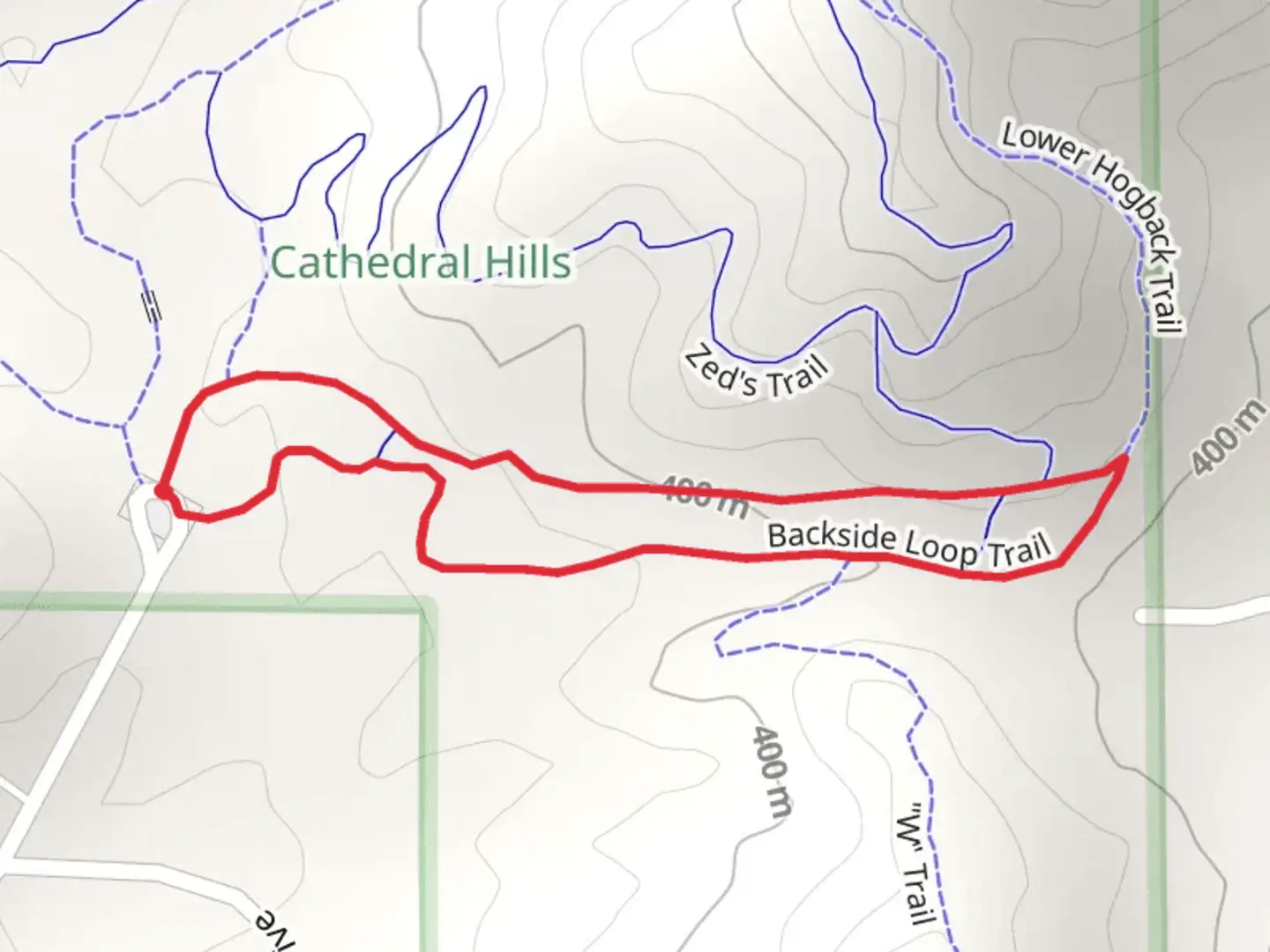 An image depicting the trail Backside Loop Trail and its surrounding area.