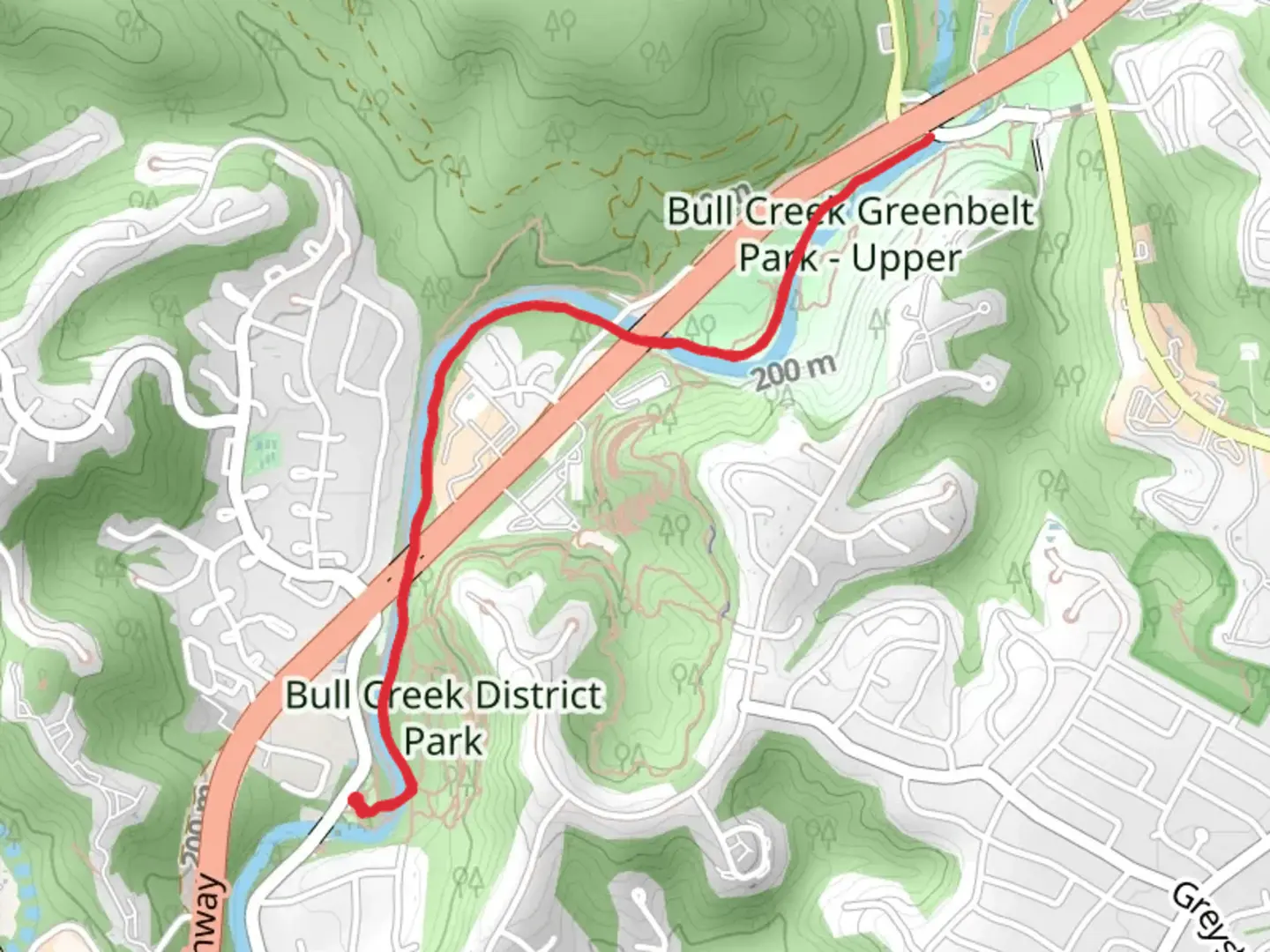 An image depicting the trail Bull Creek South To North and its surrounding area.