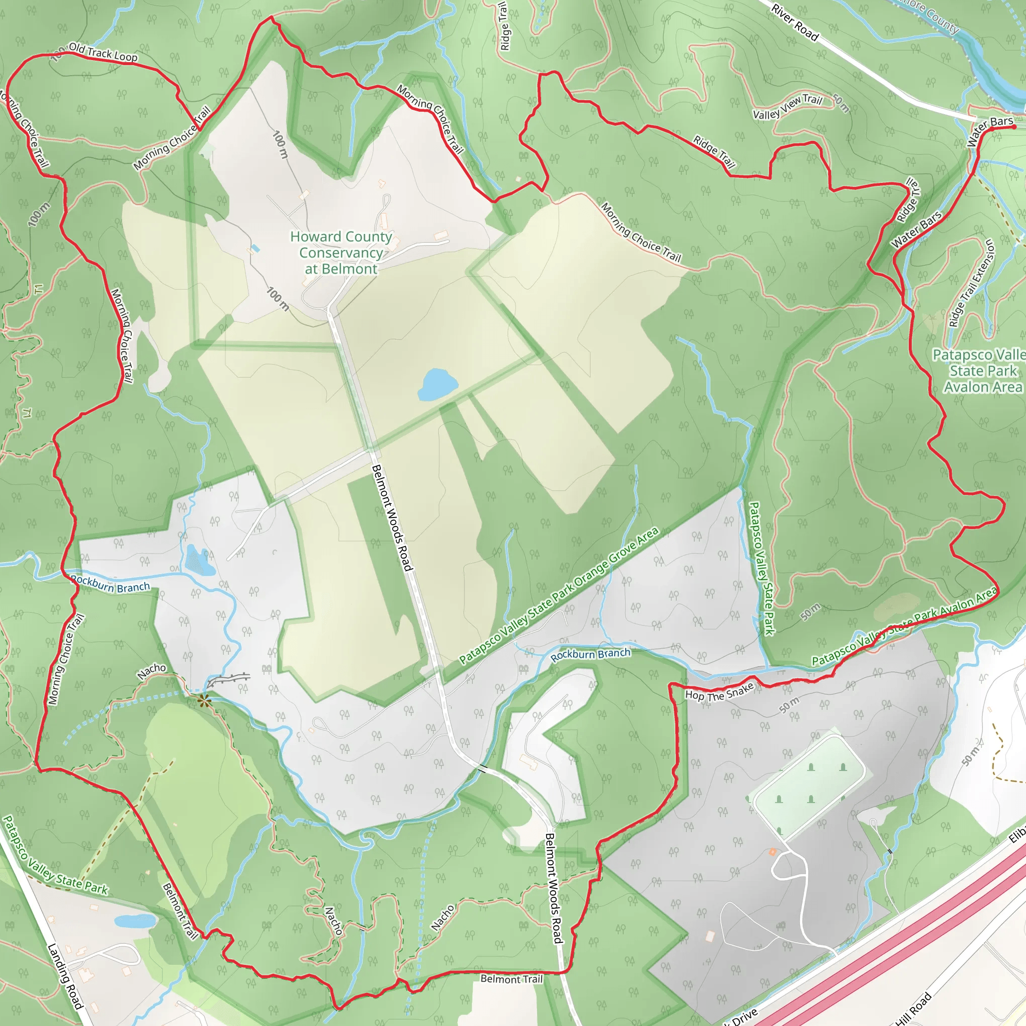 Morning Choice Trail, Belmont Trail and Hop The Snake Loop mobile static map