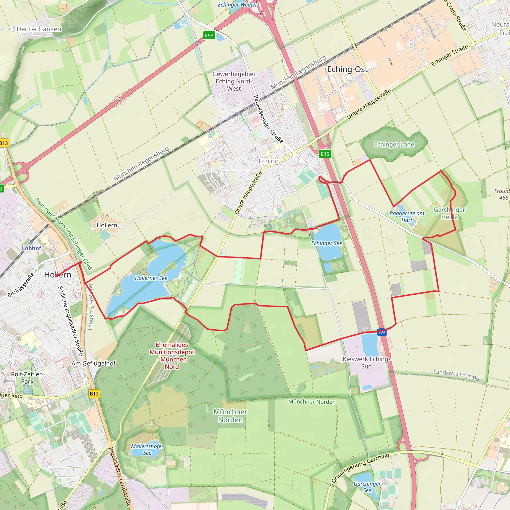 Hollerner See and Garchinger Heide Loop mobile static map
