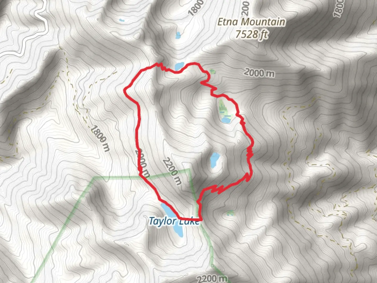 An image depicting the trail Ruffey Lakes via Meeks Meadow Trail and Taylor Lake Loop Trail and its surrounding area.