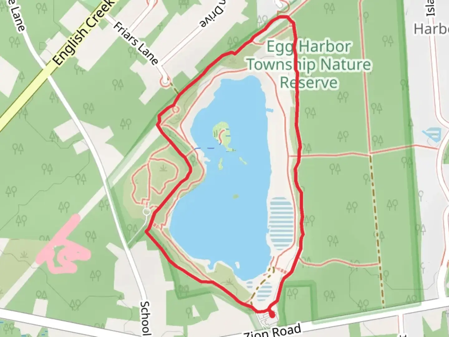 An image depicting the trail Egg Harbor Township Nature Reserve Smart Trails Loop and its surrounding area.
