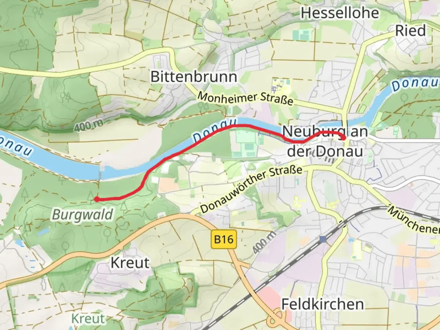 An image depicting the trail Schloss Neuburg to Alte Burg Walk and its surrounding area.
