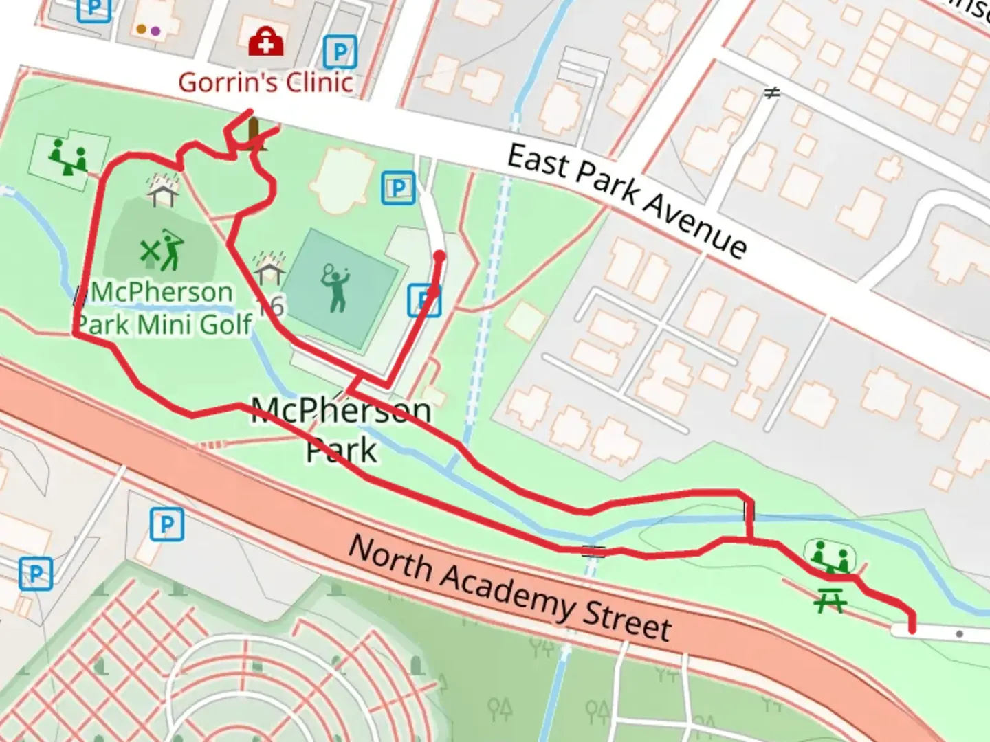 An image depicting the trail McPherson Park Loop and its surrounding area.