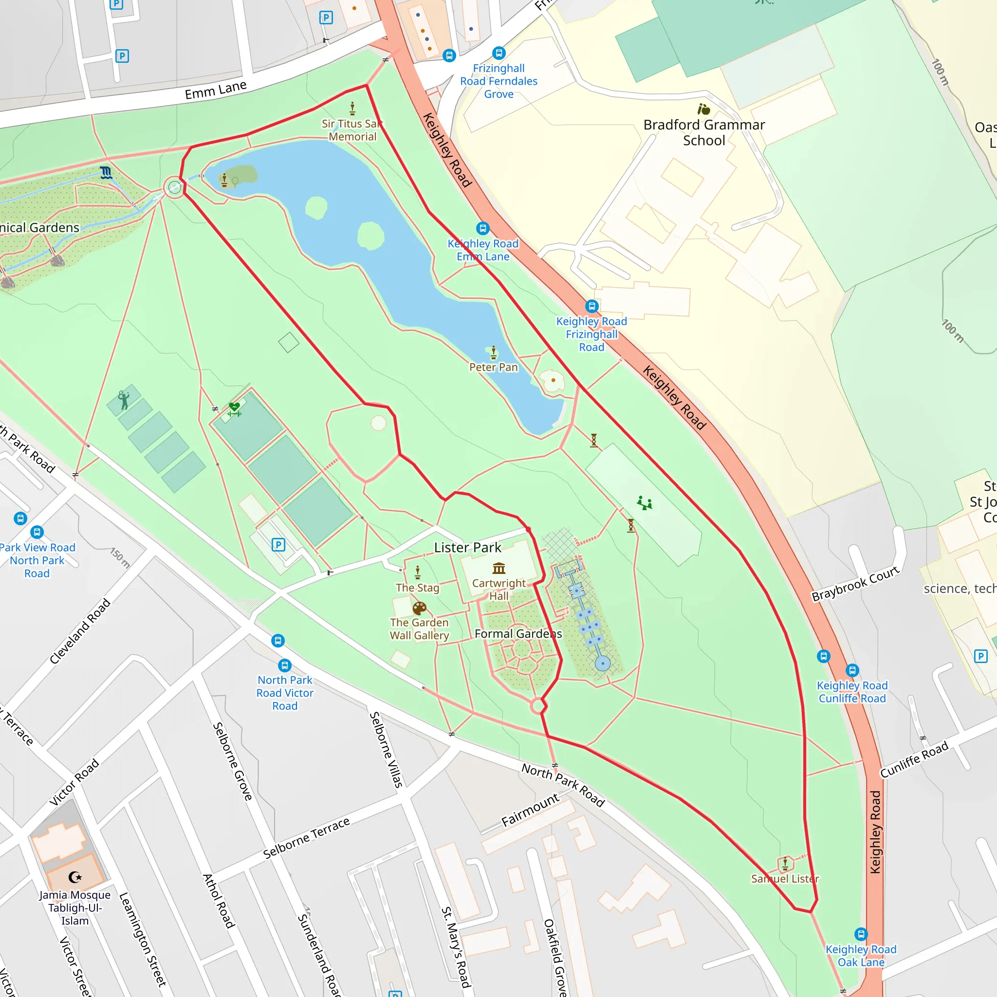 Lister Park and Mughal Water Gardens Loop mobile static map