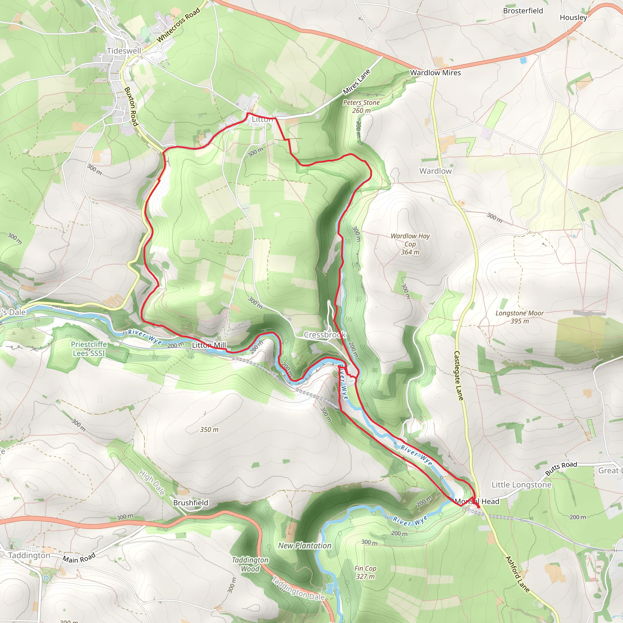 Tansley Dale, Cramside Wood and Cressbrook Dale Loop mobile static map