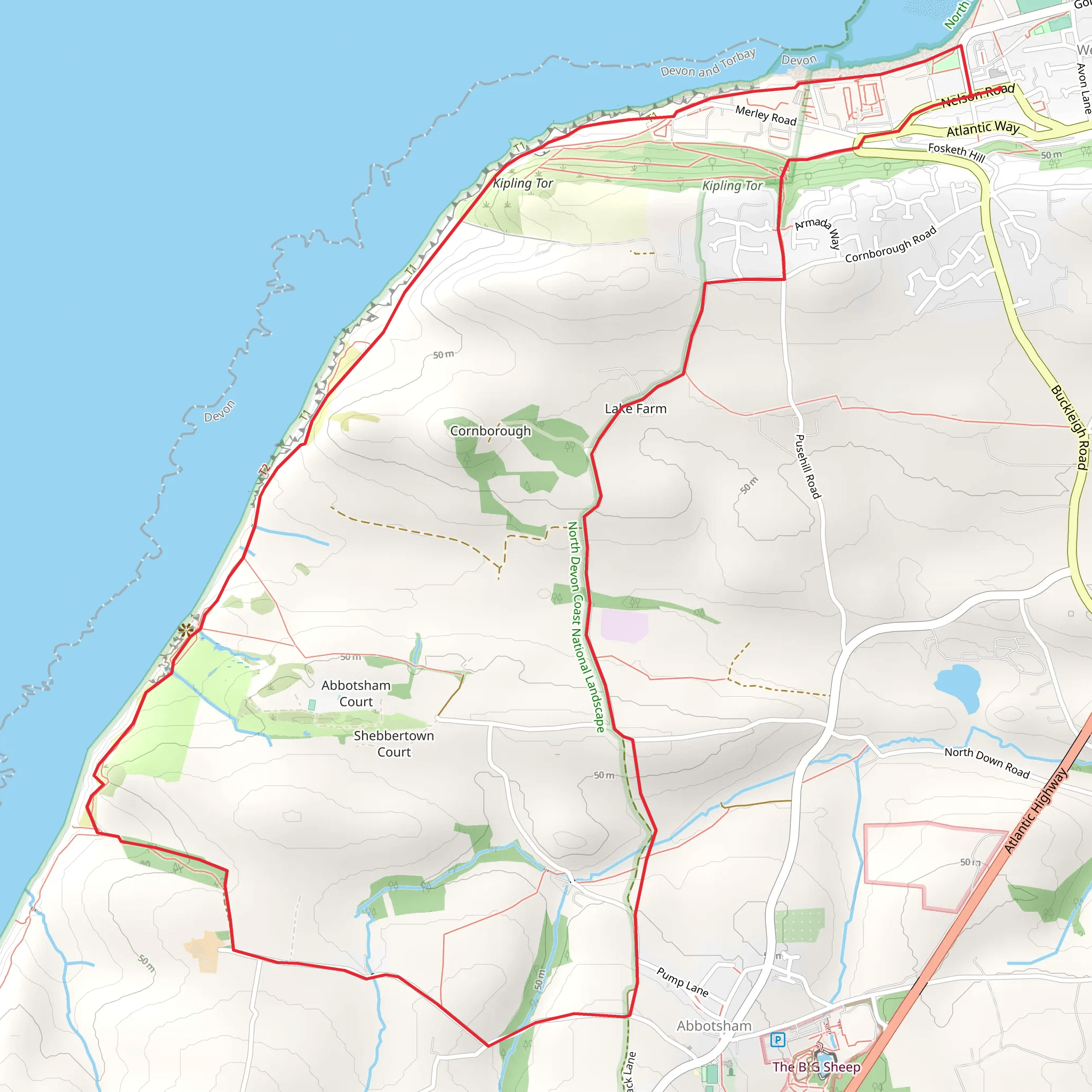 Westward Ho - Kingsley and Kipling Walk mobile static map